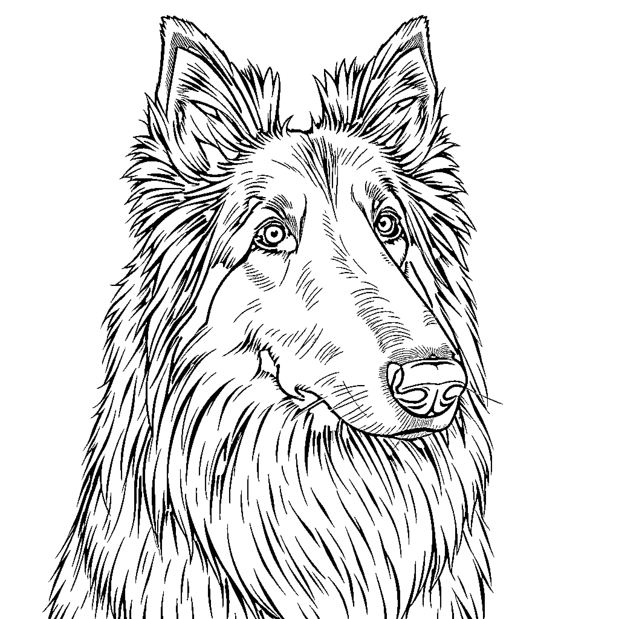 Lassie's Vigilant Gaze Coloring Page (free black-and-white line drawing printable PDF for all, from beginners to advanced learners, including children, teens, adults, and seniors)