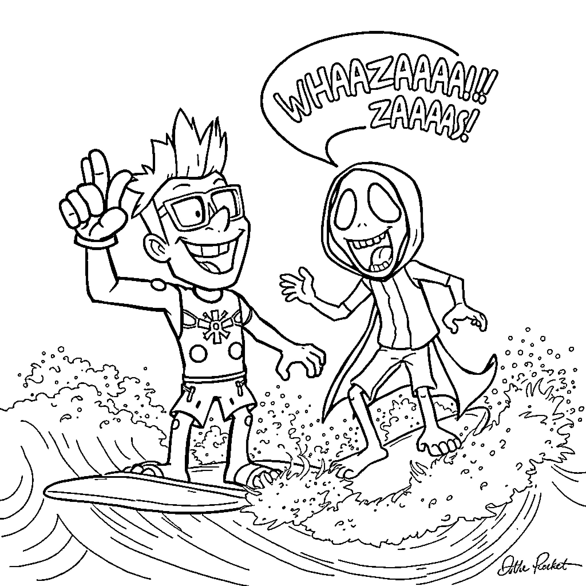 Otto's Zany Encounter with a Spooky Figure Coloring Page (free black-and-white line drawing printable PDF for all, from beginners to advanced learners, including children, teens, adults, and seniors)