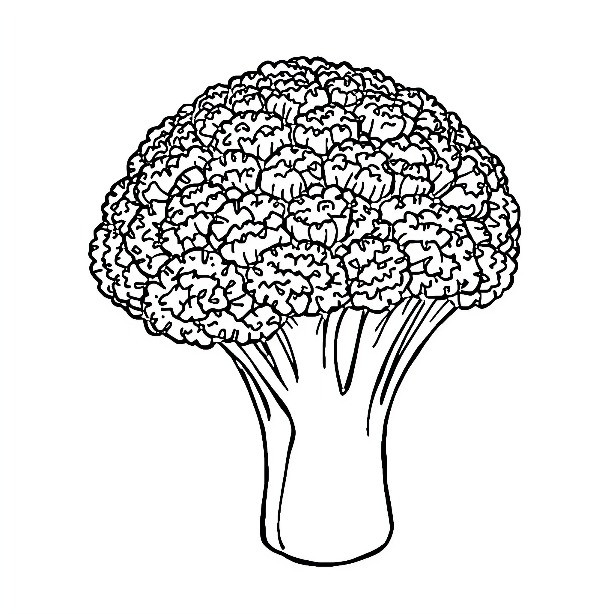 Broccoli florets in a detailed sketch Coloring Page (free black-and-white line drawing printable PDF for all, from beginners to advanced learners, including children, teens, adults, and seniors)
