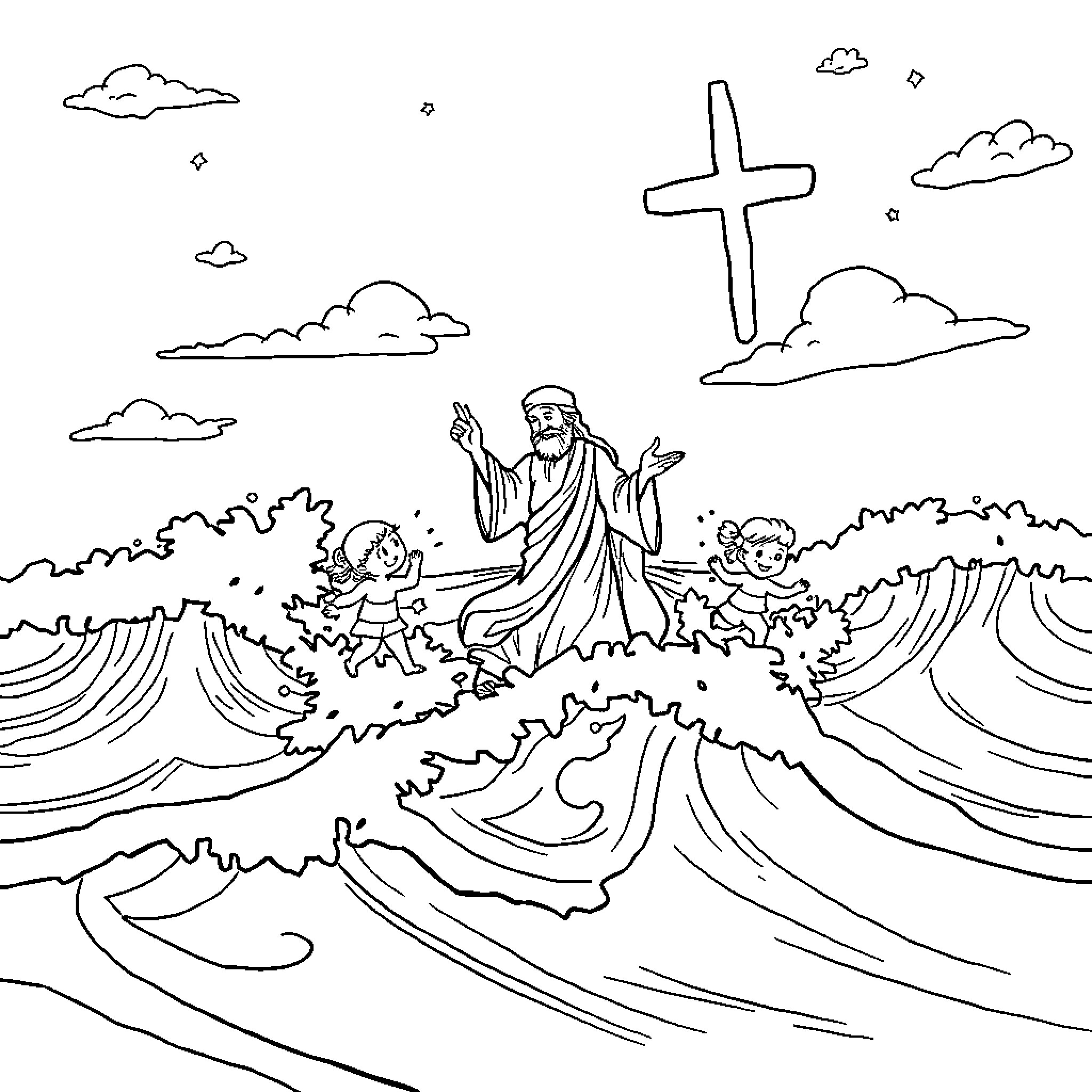 Jesus teaching and blessing children in the wilderness Coloring Page (free black-and-white line drawing printable PDF for all, from beginners to advanced learners, including children, teens, adults, and seniors)