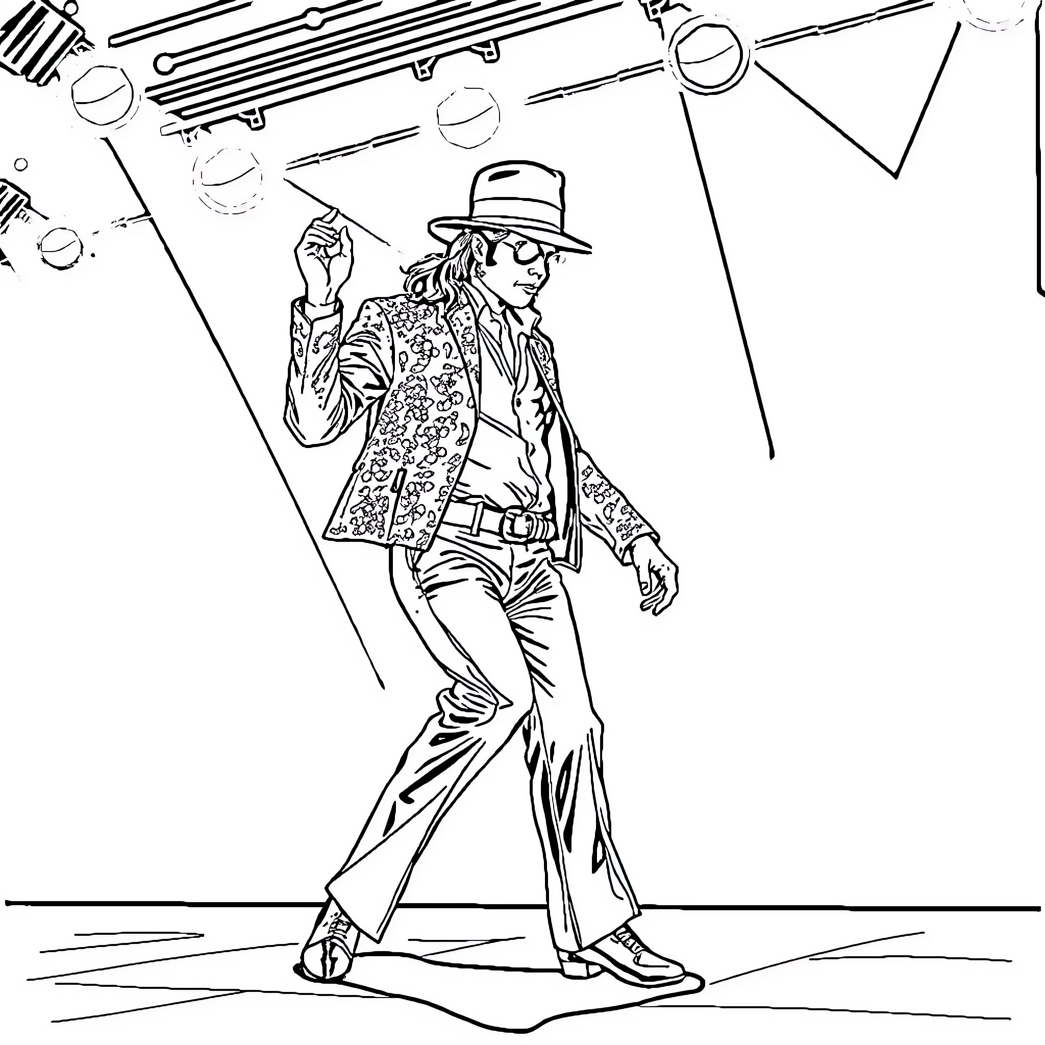 Michael Jackson's Iconic Dance Moves Coloring Page (free black-and-white line drawing printable PDF for all, from beginners to advanced learners, including children, teens, adults, and seniors)
