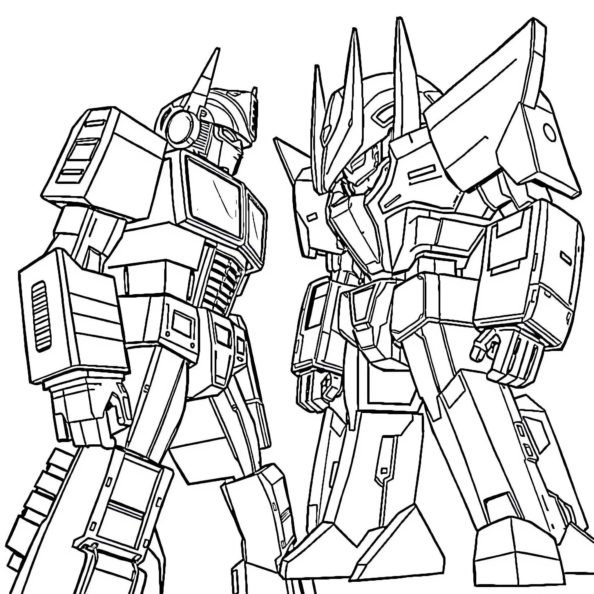 Optimus Prime Robotic Formations in Black and White Coloring Page (free black-and-white line drawing printable PDF for all, from beginners to advanced learners, including children, teens, adults, and seniors)