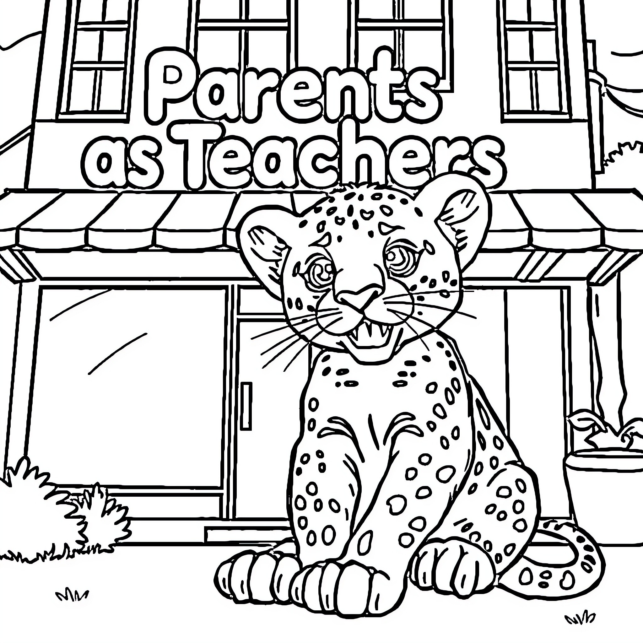 Panther as a teacher's assistant Coloring Page (free black-and-white line drawing printable PDF for all, from beginners to advanced learners, including children, teens, adults, and seniors)