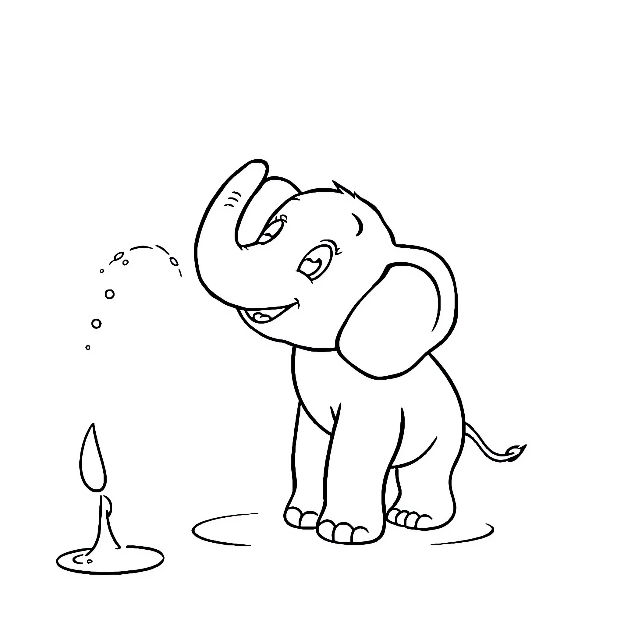 Elephant playing with bubbles Coloring Page (free black-and-white line drawing printable PDF for all, from beginners to advanced learners, including children, teens, adults, and seniors)