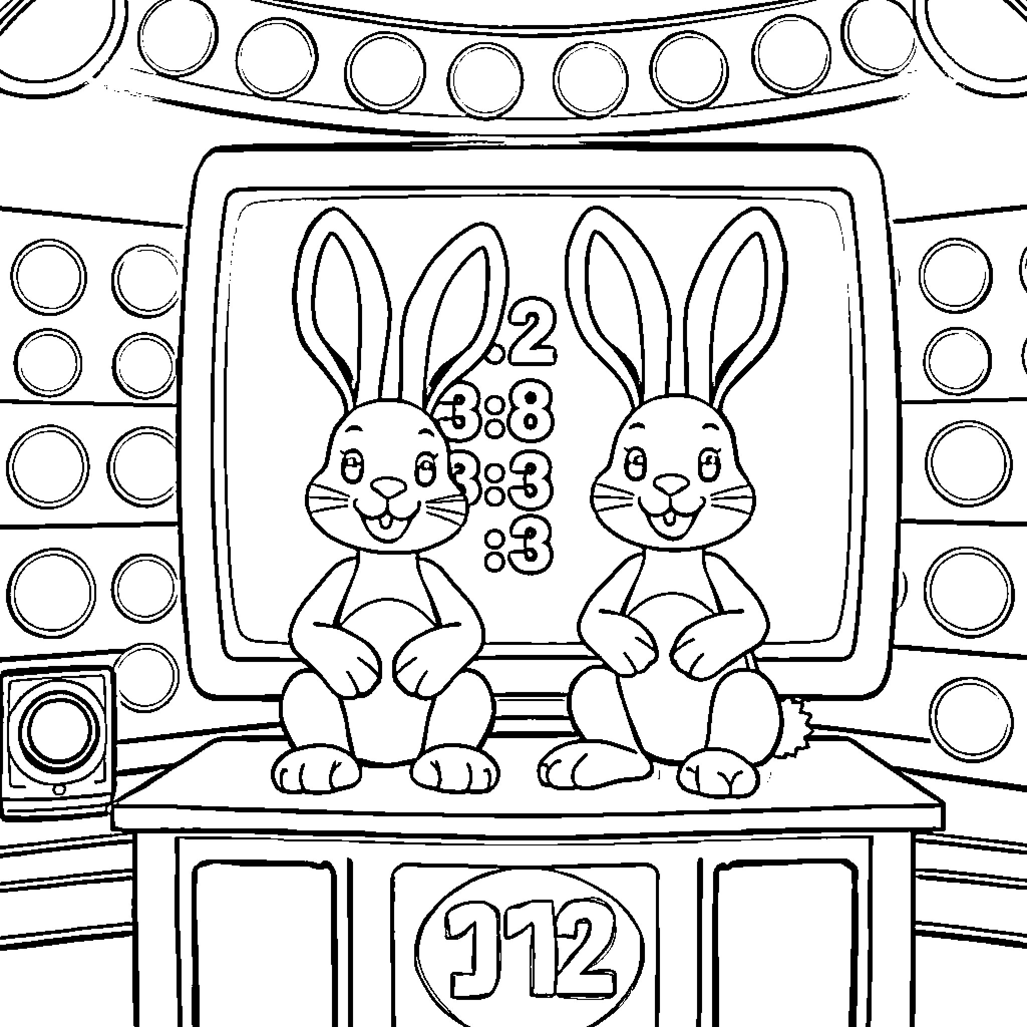 Rabbit math class with chalkboard Coloring Page (free black-and-white line drawing printable PDF for all, from beginners to advanced learners, including children, teens, adults, and seniors)