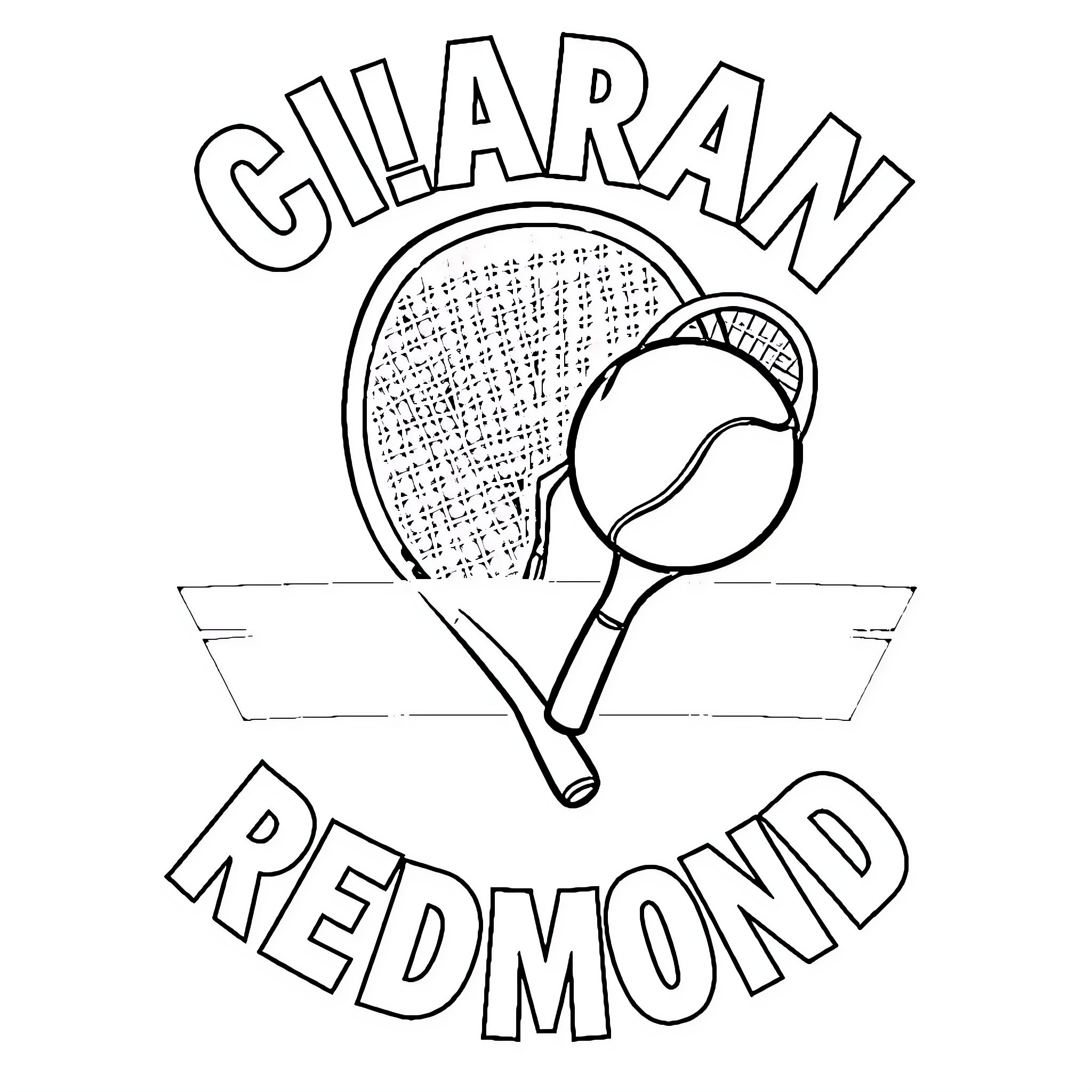 Tennis player's gear and accessories Coloring Page (free black-and-white line drawing printable PDF for all, from beginners to advanced learners, including children, teens, adults, and seniors)