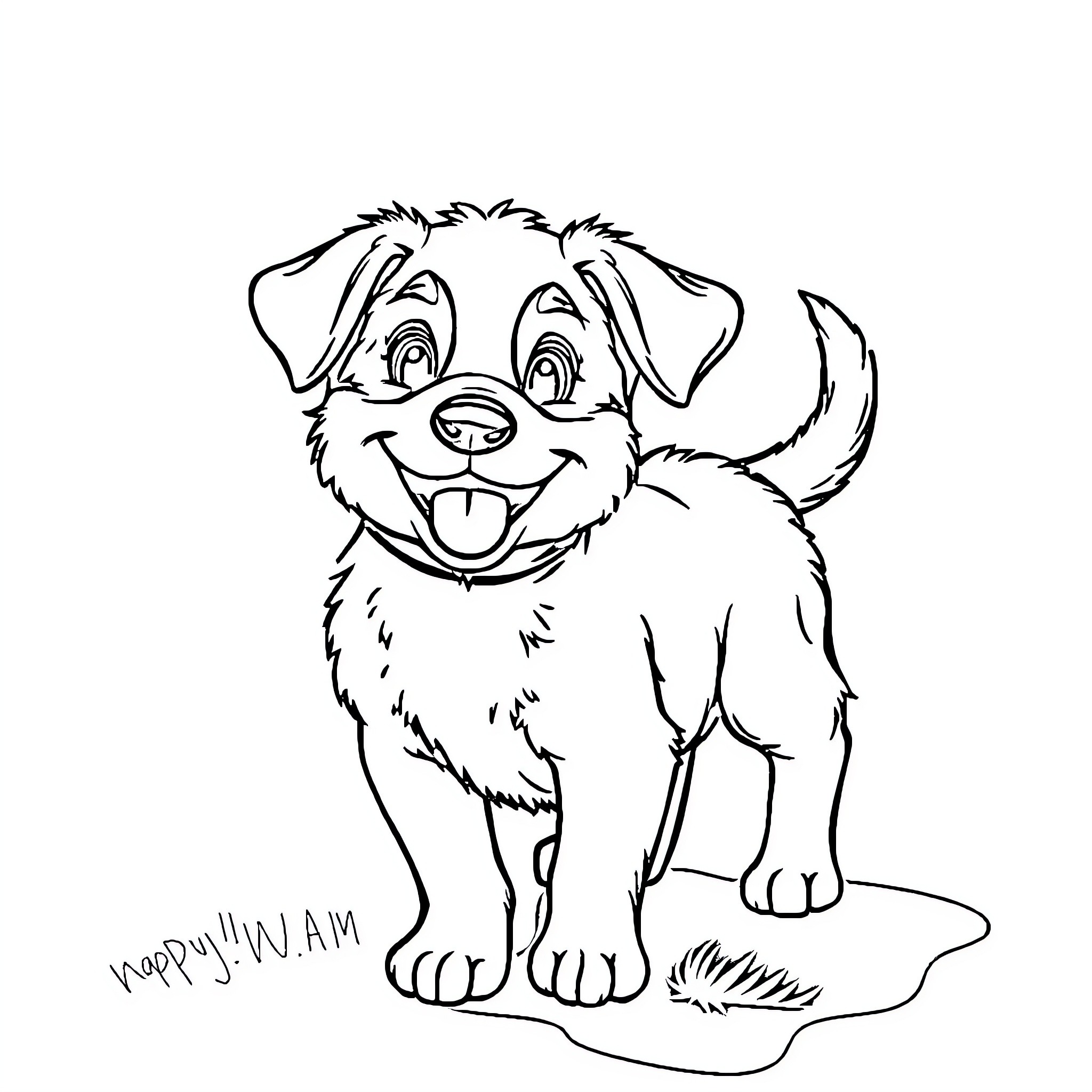 Zizi the happy and playful puppy Coloring Page (free black-and-white line drawing printable PDF for all, from beginners to advanced learners, including children, teens, adults, and seniors)