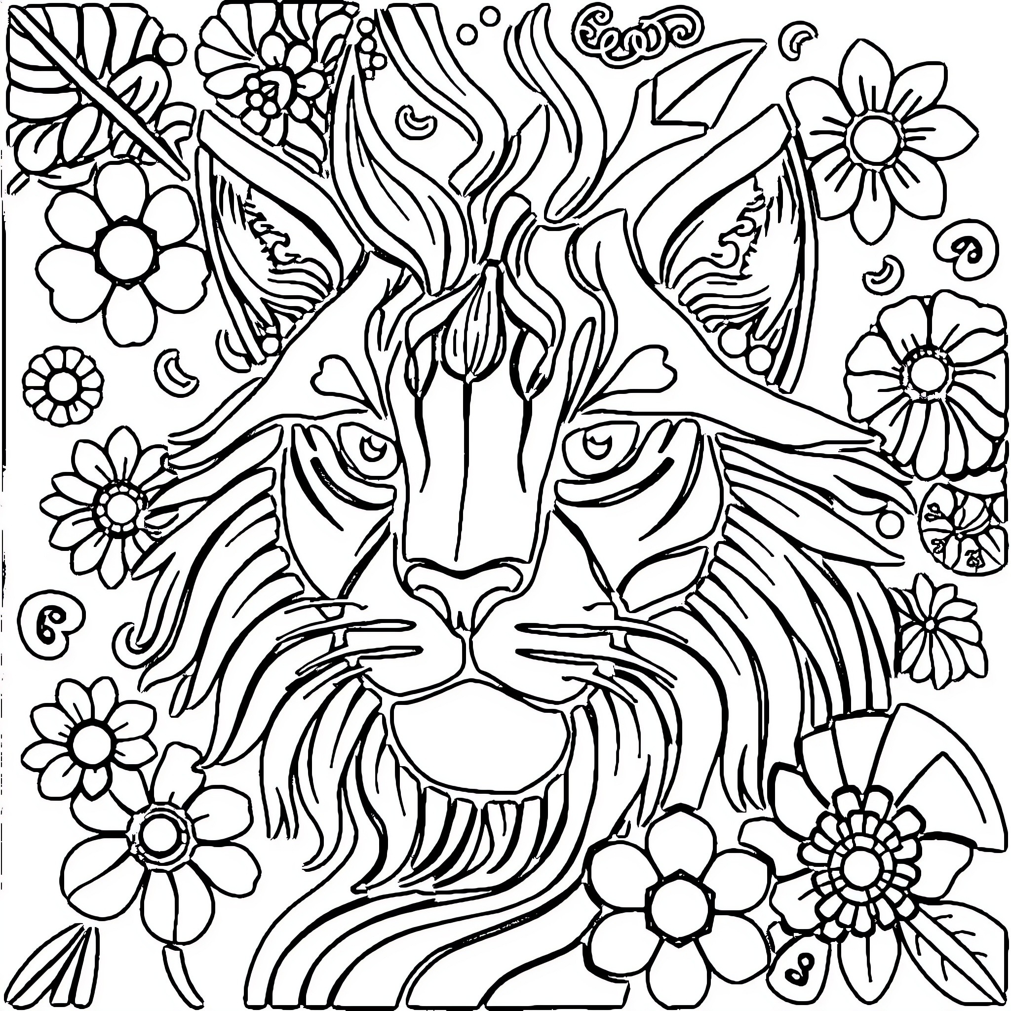 Chess Piece Surrounded by Floral Patterns Coloring Page (free black-and-white line drawing printable PDF for all, from beginners to advanced learners, including children, teens, adults, and seniors)