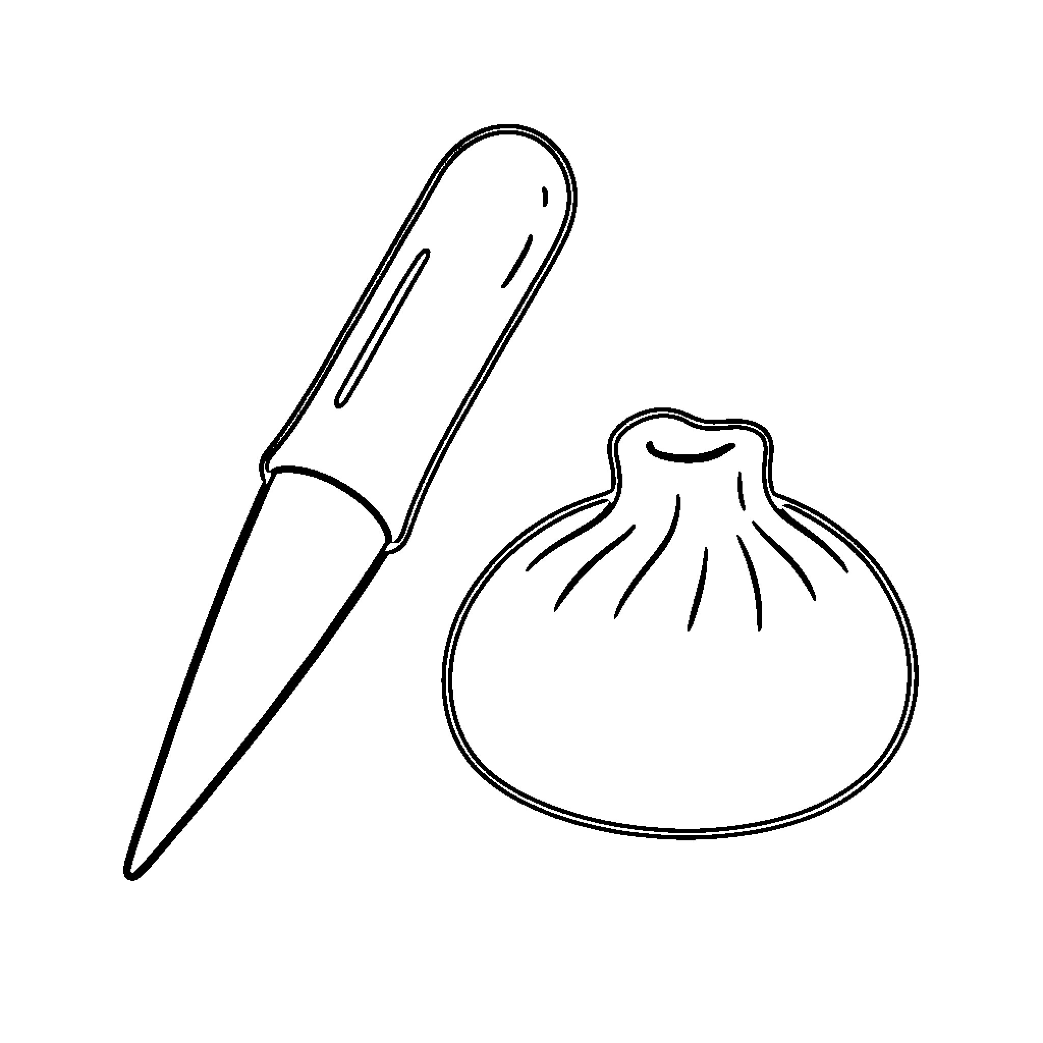Needle tip tool beside a small dumpling Coloring Page (free black-and-white line drawing printable PDF for all, from beginners to advanced learners, including children, teens, adults, and seniors)