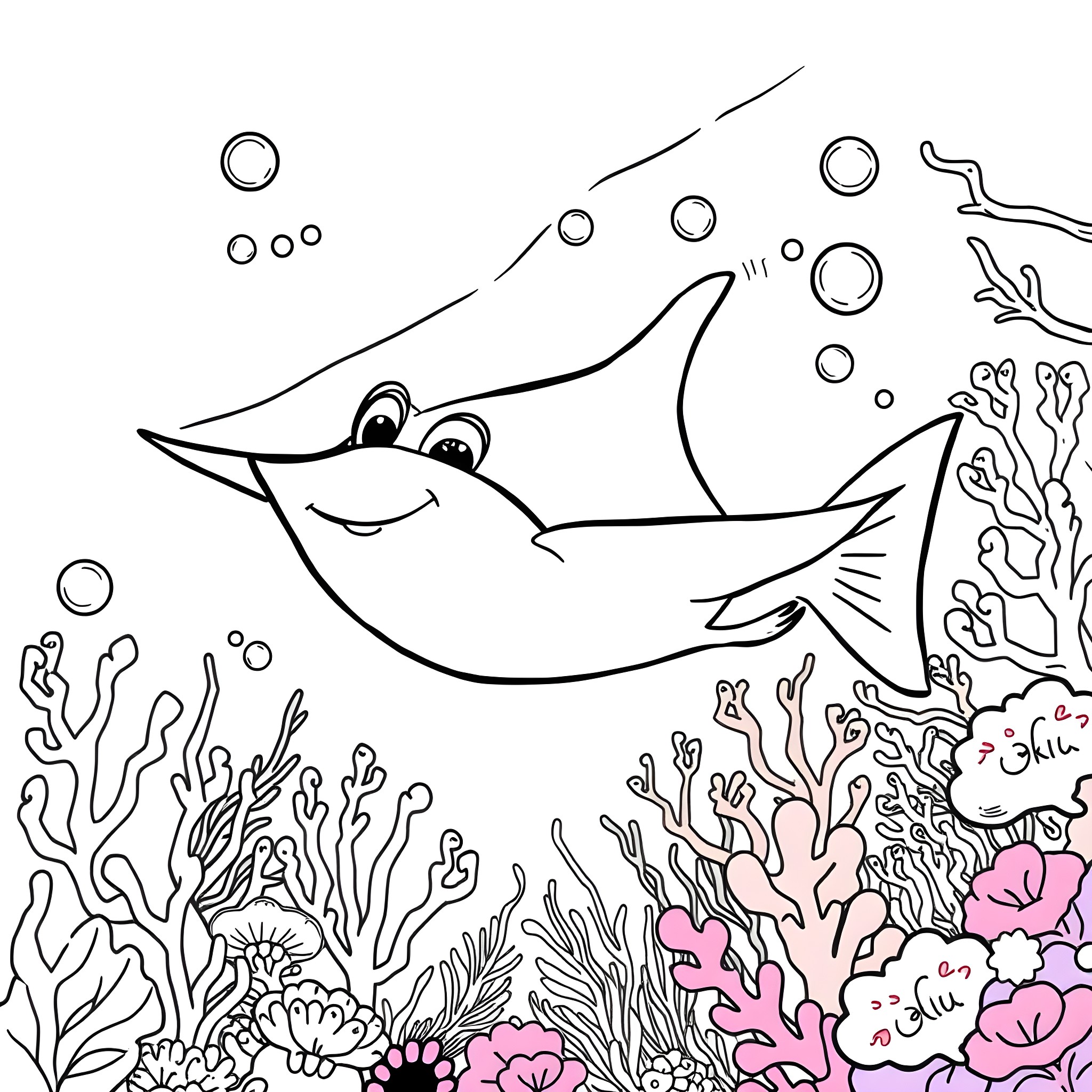 Disney Ray's Coral Reef Adventure Coloring Page (free black-and-white line drawing printable PDF for all, from beginners to advanced learners, including children, teens, adults, and seniors)