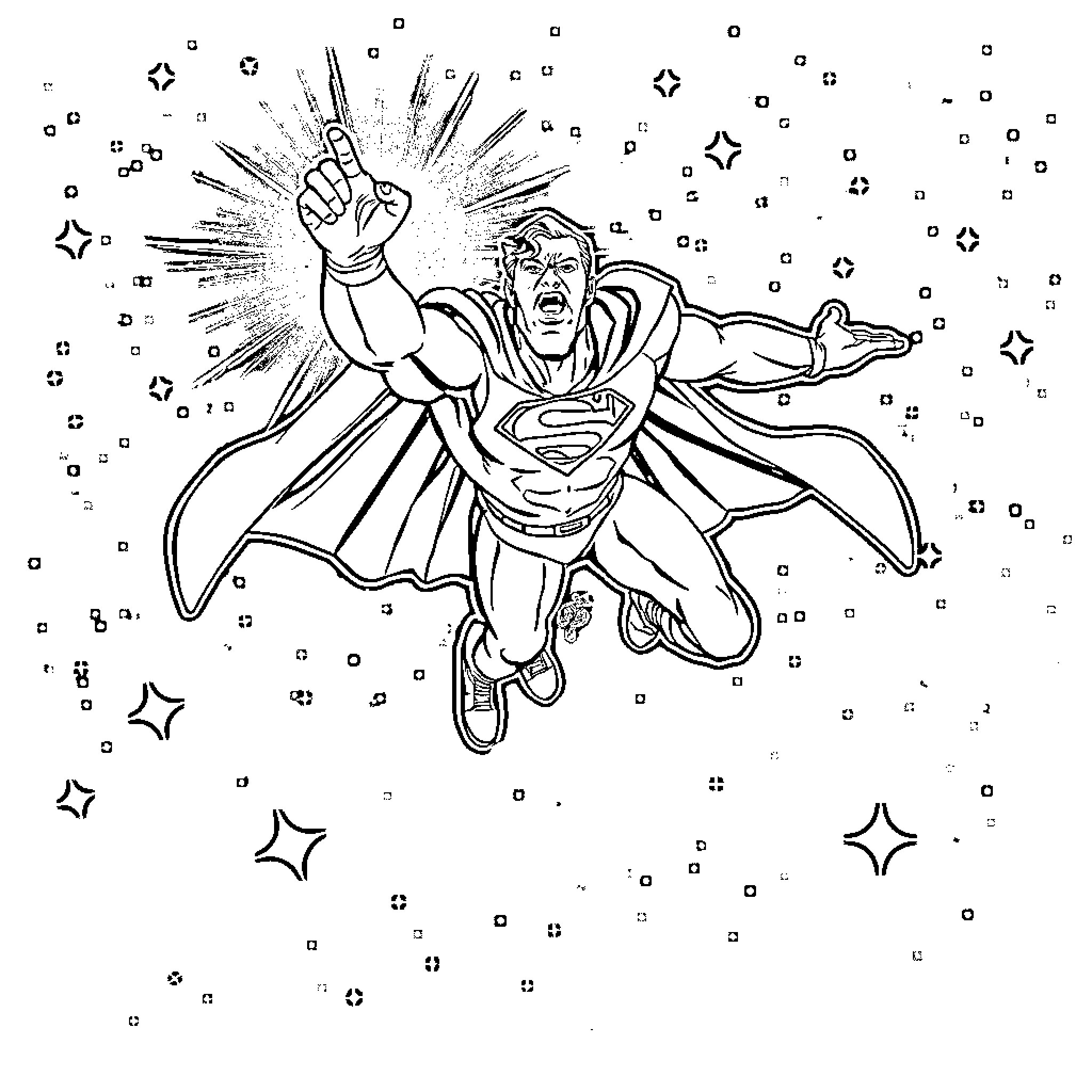 Superman soaring with determination and strength Coloring Page (free black-and-white line drawing printable PDF for all, from beginners to advanced learners, including children, teens, adults, and seniors)