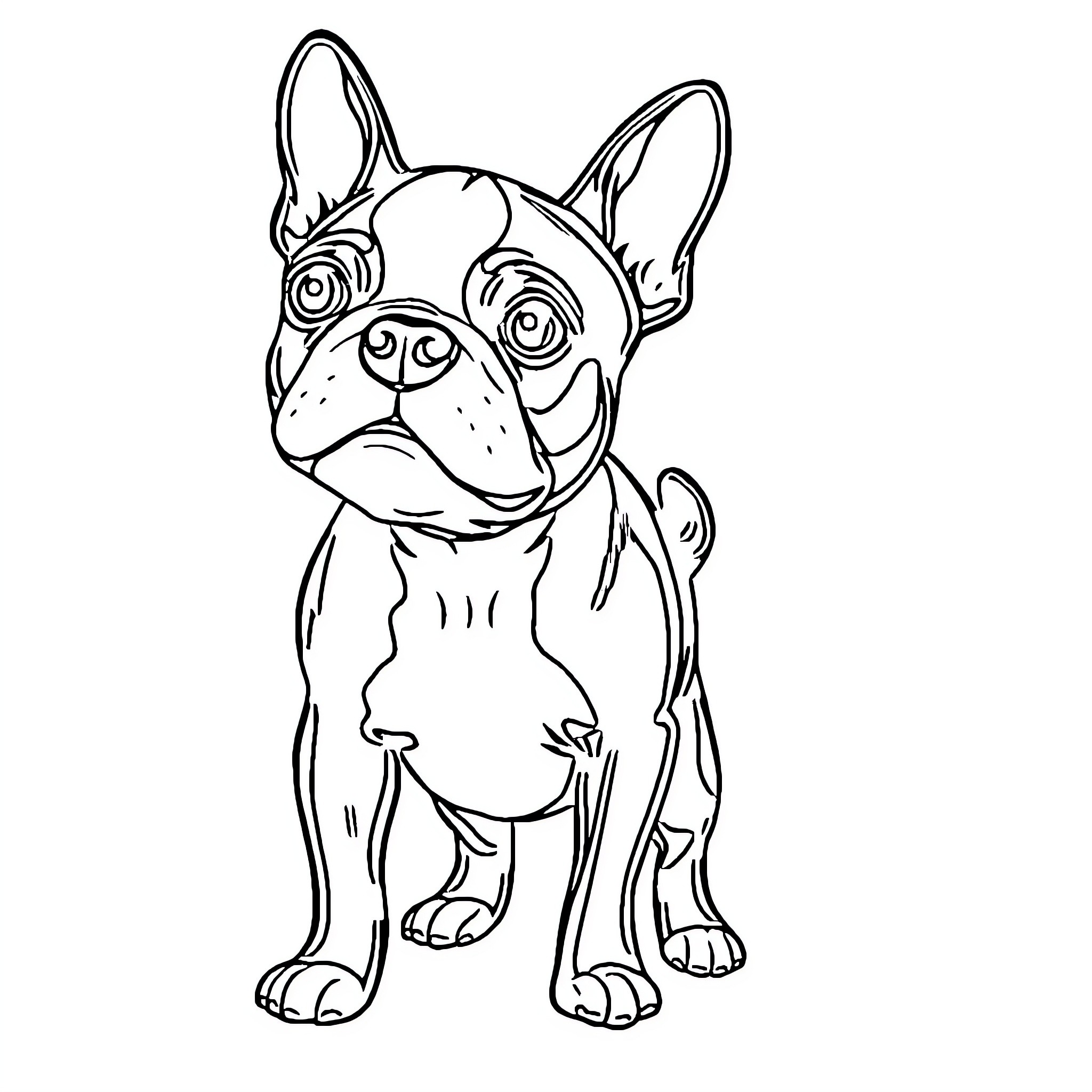 Boston Terrier puppy with big eyes and cute expression Coloring Page (free black-and-white line drawing printable PDF for all, from beginners to advanced learners, including children, teens, adults, and seniors)