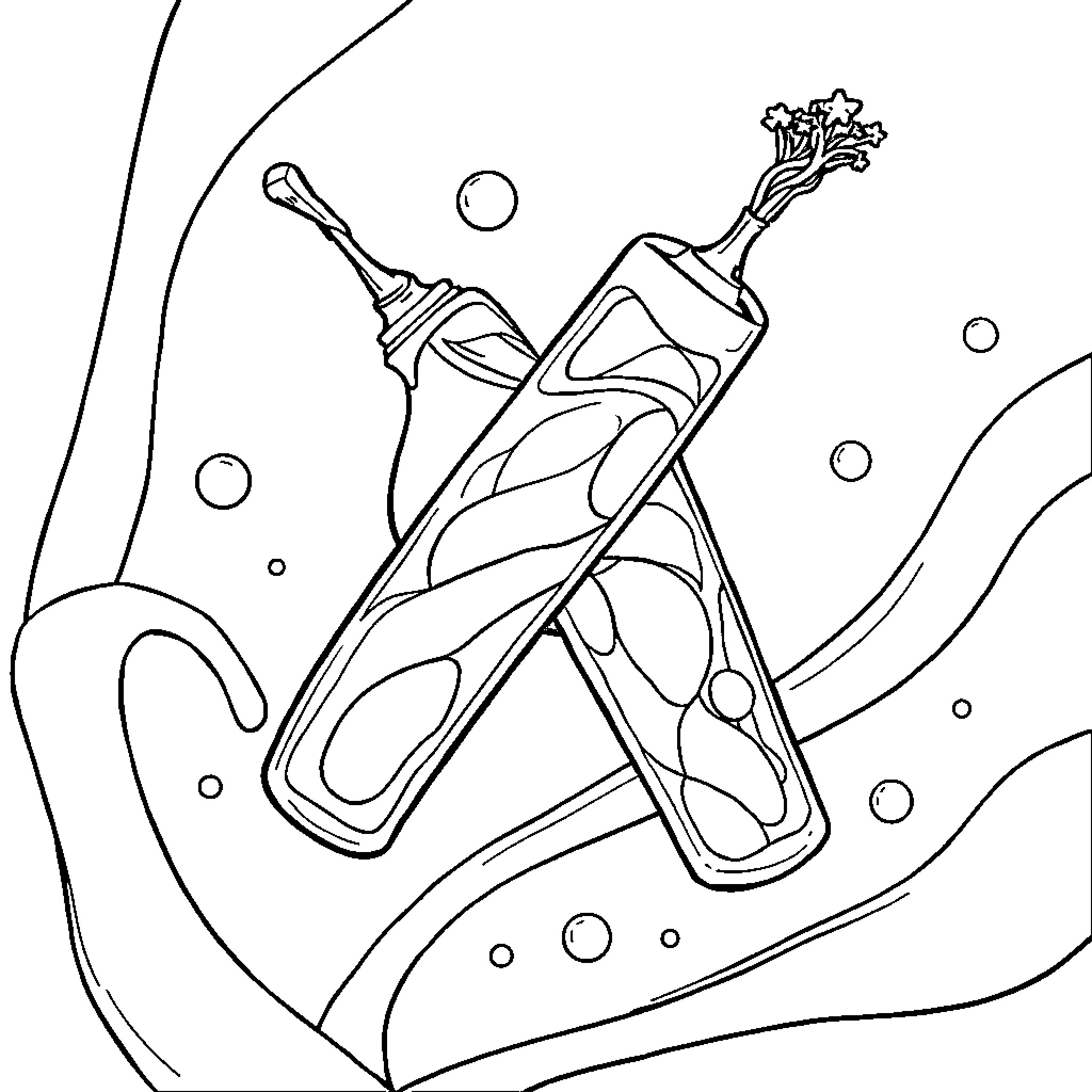 5 Liter Containers Floating in Underwater Bubbles Coloring Page (free black-and-white line drawing printable PDF for all, from beginners to advanced learners, including children, teens, adults, and seniors)