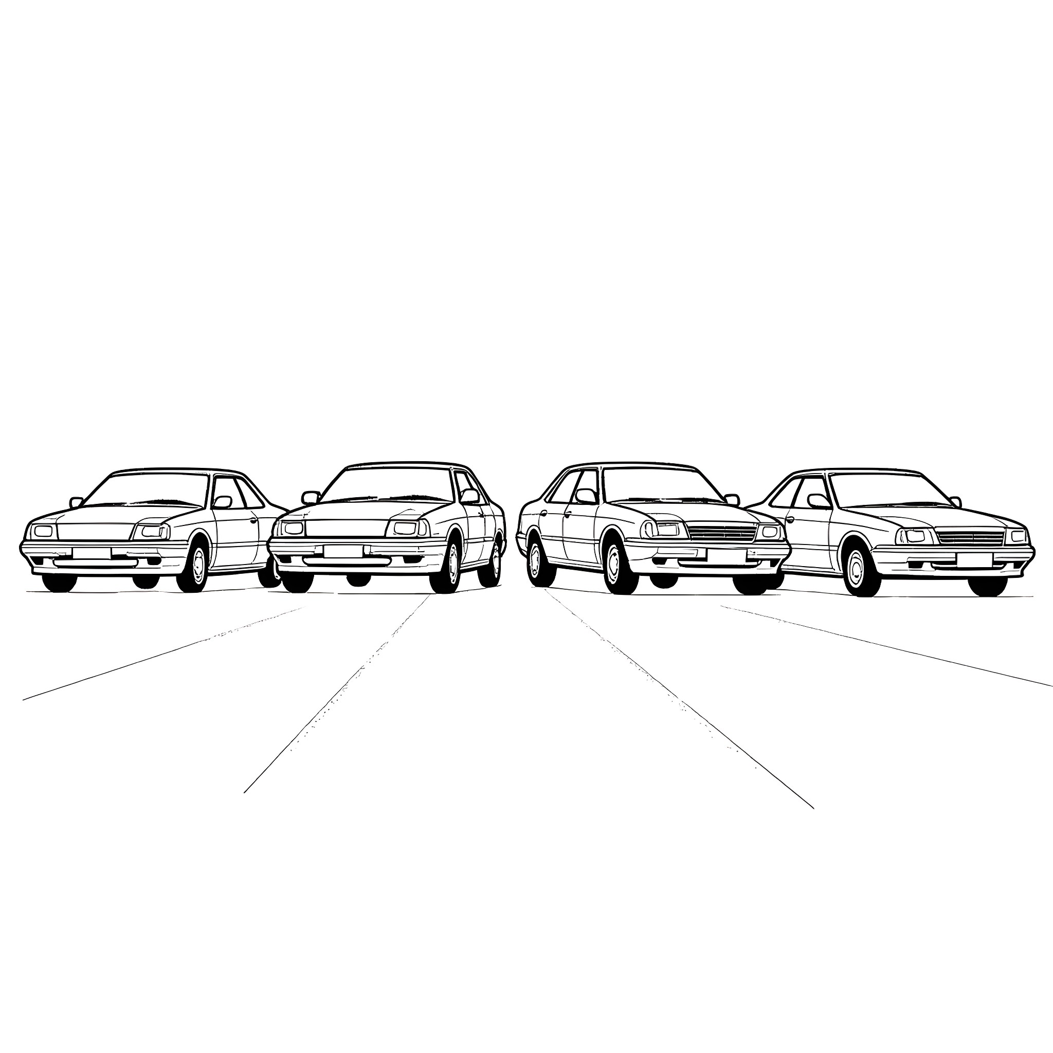 Mazda 323F cars in a row Coloring Page (free black-and-white line drawing printable PDF for all, from beginners to advanced learners, including children, teens, adults, and seniors)
