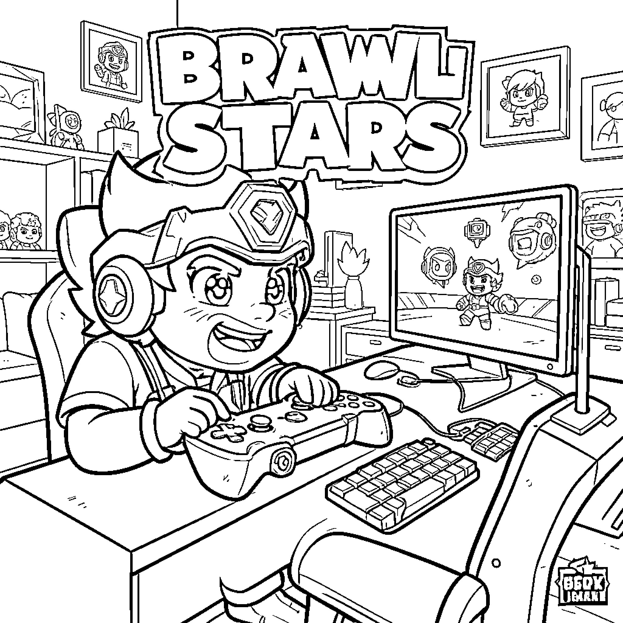 Gamer playing video games with intense focus and excitement Coloring Page (free black-and-white line drawing printable PDF for all, from beginners to advanced learners, including children, teens, adults, and seniors)