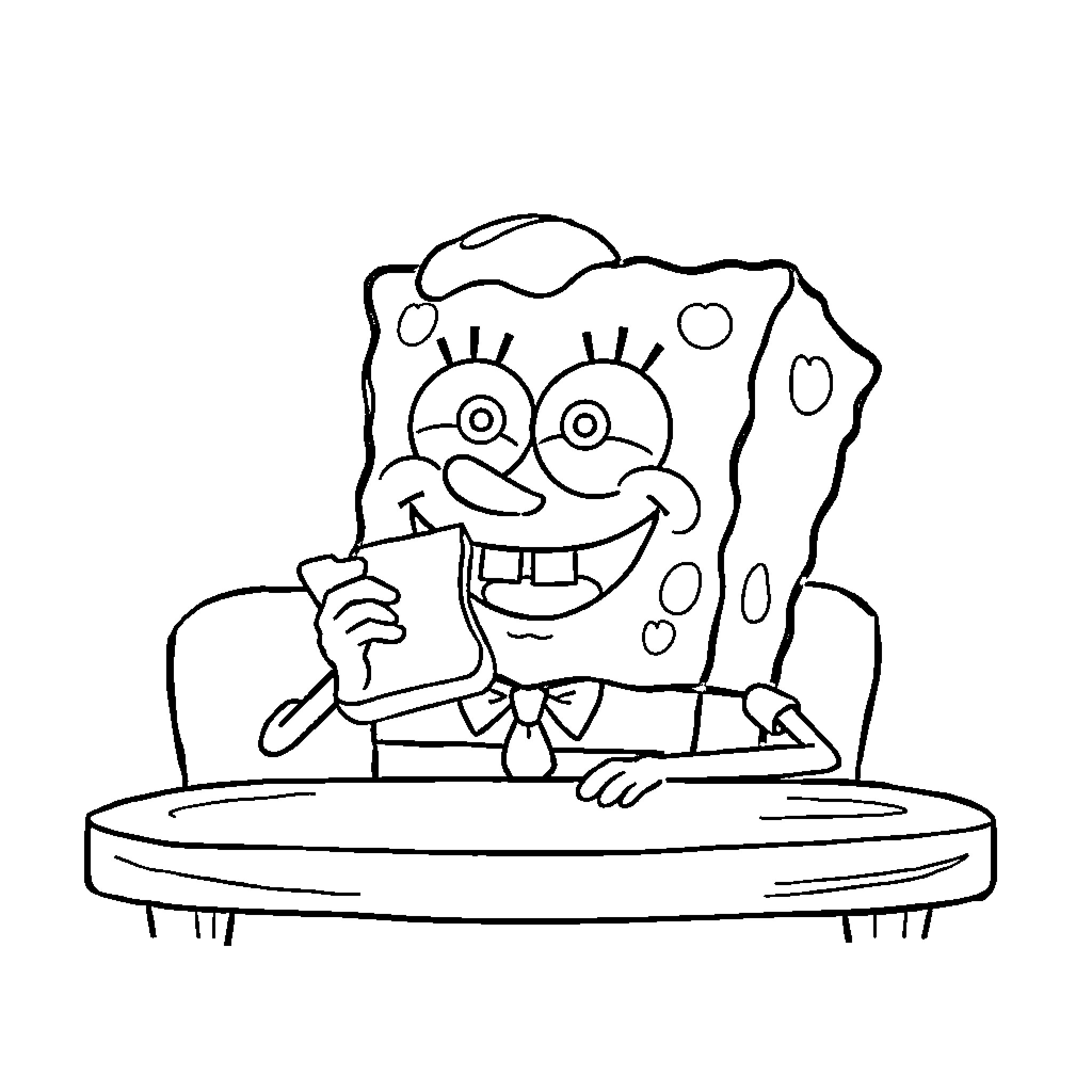 Spongebob enjoying a silly moment Coloring Page (free black-and-white line drawing printable PDF for all, from beginners to advanced learners, including children, teens, adults, and seniors)