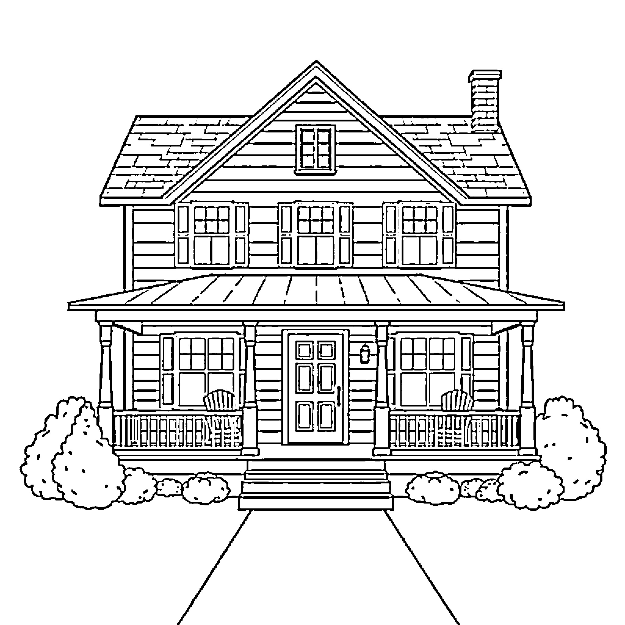 House with detailed exterior features Coloring Page (free black-and-white line drawing printable PDF for all, from beginners to advanced learners, including children, teens, adults, and seniors)
