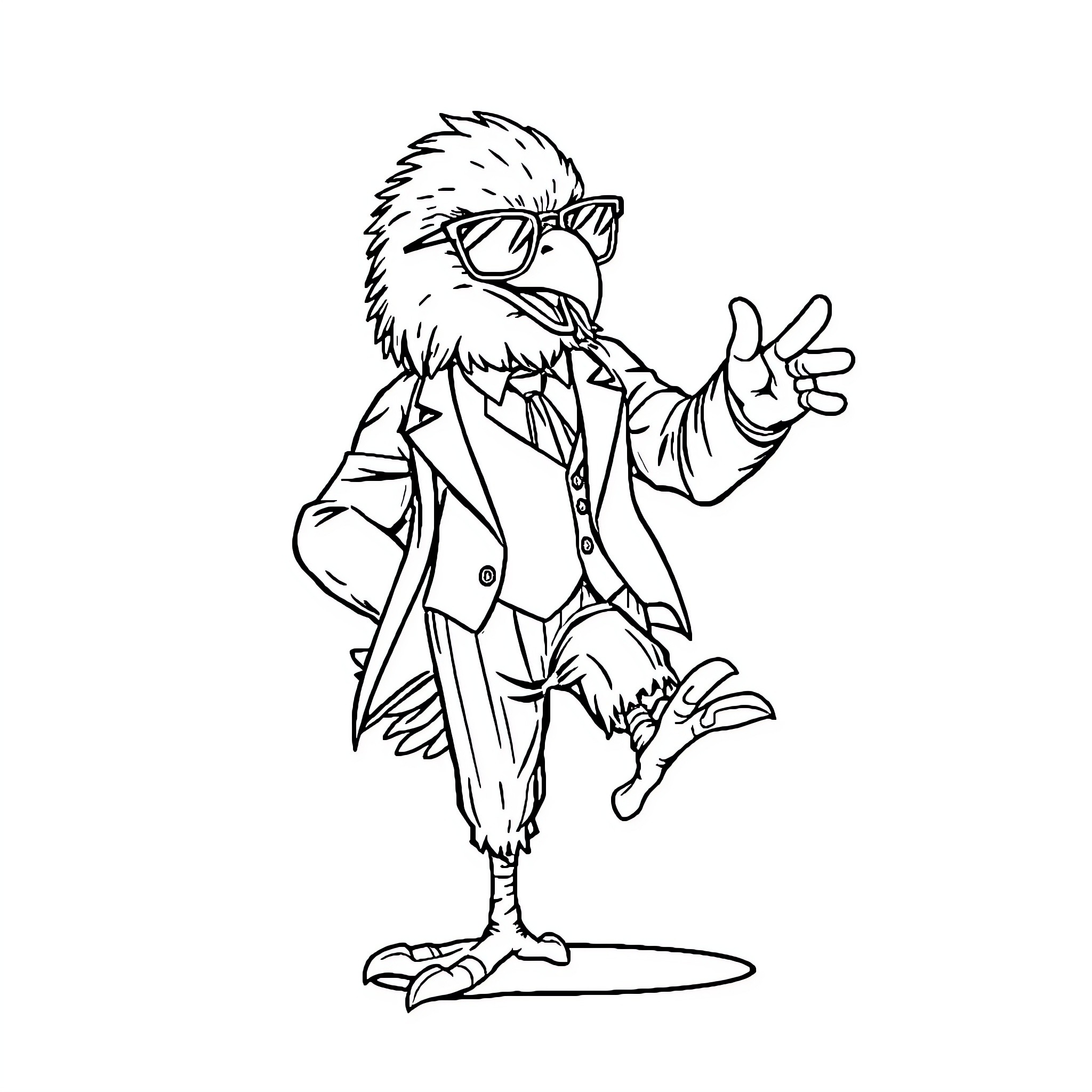 Eagle in Stylish Attire Striking a Pose Coloring Page (free black-and-white line drawing printable PDF for all, from beginners to advanced learners, including children, teens, adults, and seniors)