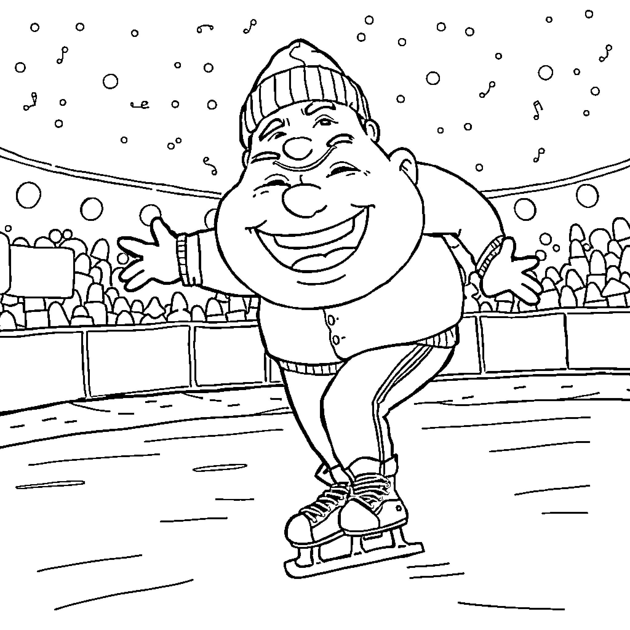 Eminem enjoying a fun day of ice skating Coloring Page (free black-and-white line drawing printable PDF for all, from beginners to advanced learners, including children, teens, adults, and seniors)