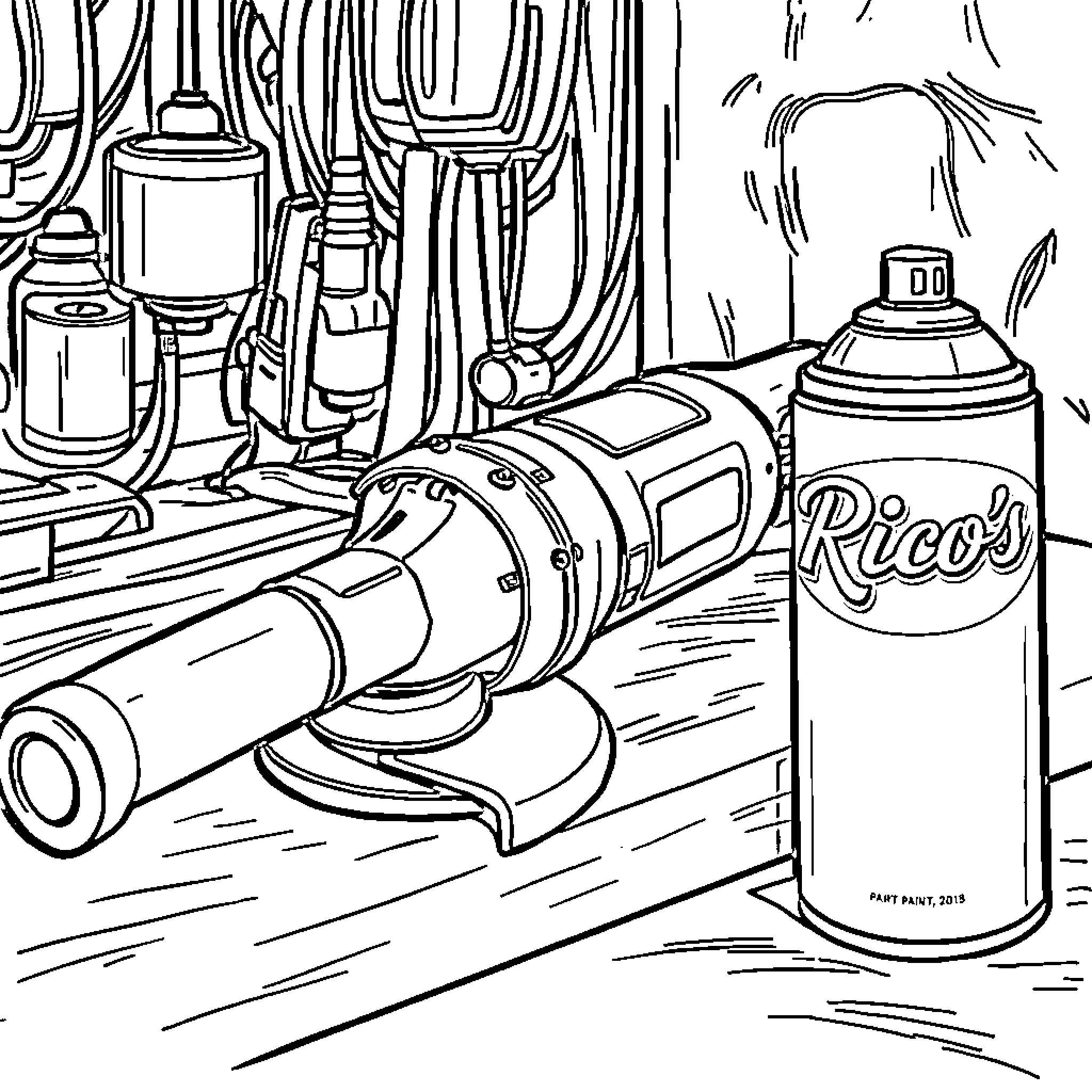 Angle Grinder workshop tools and equipment Coloring Page (free black-and-white line drawing printable PDF for all, from beginners to advanced learners, including children, teens, adults, and seniors)