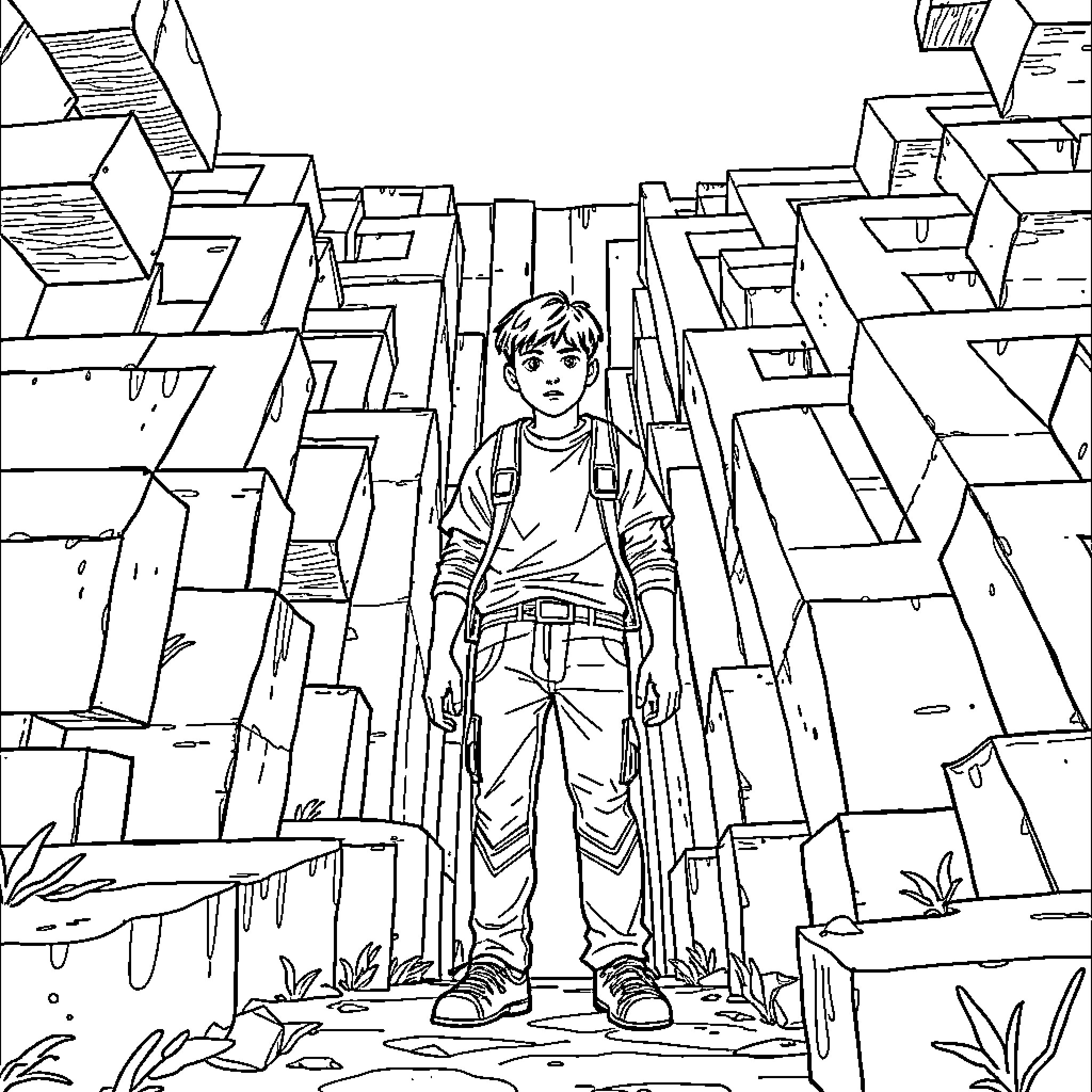 Thomas exploring the urban landscape Coloring Page (free black-and-white line drawing printable PDF for all, from beginners to advanced learners, including children, teens, adults, and seniors)