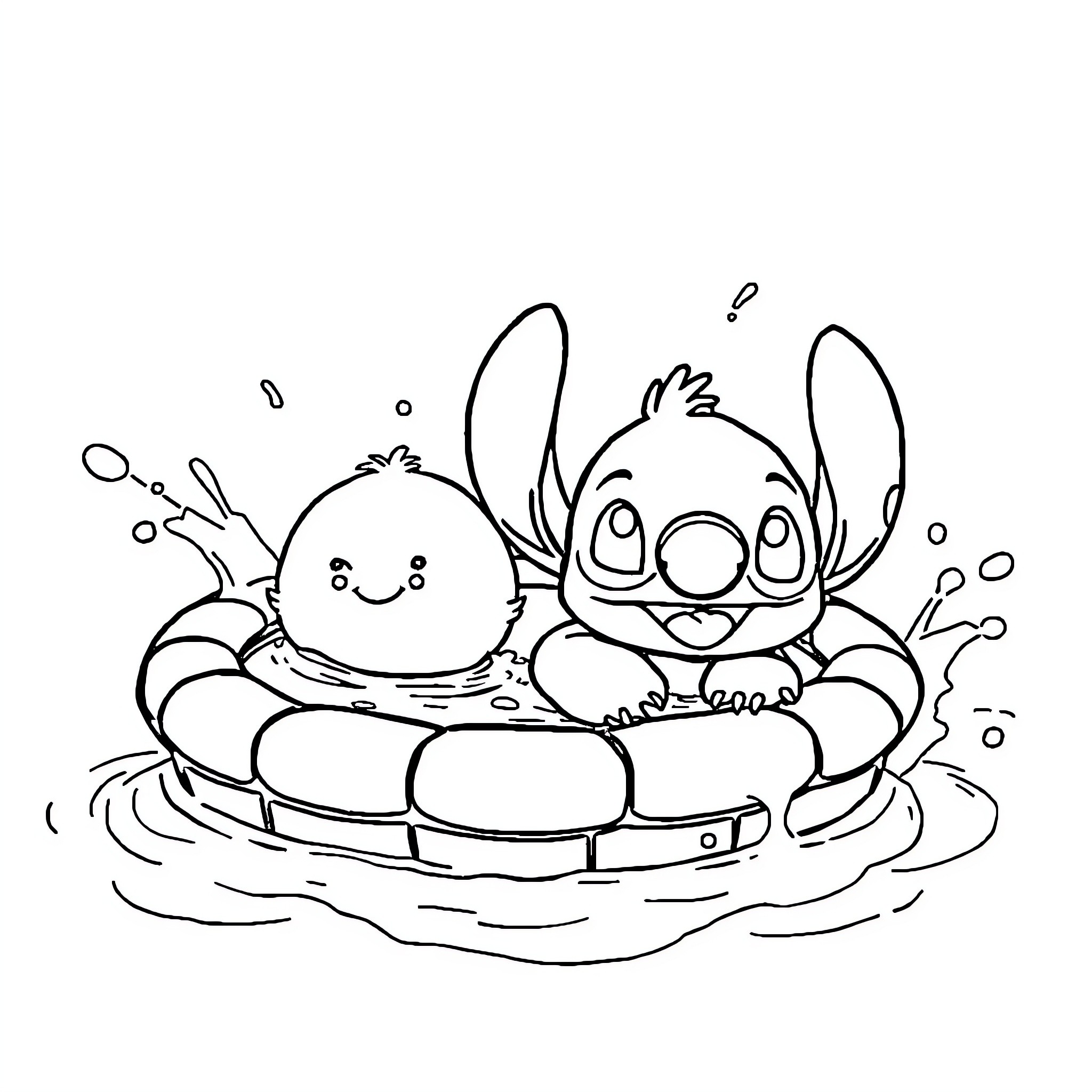 Chicken Nugget Relaxing in Floatie Coloring Page (free black-and-white line drawing printable PDF for all, from beginners to advanced learners, including children, teens, adults, and seniors)