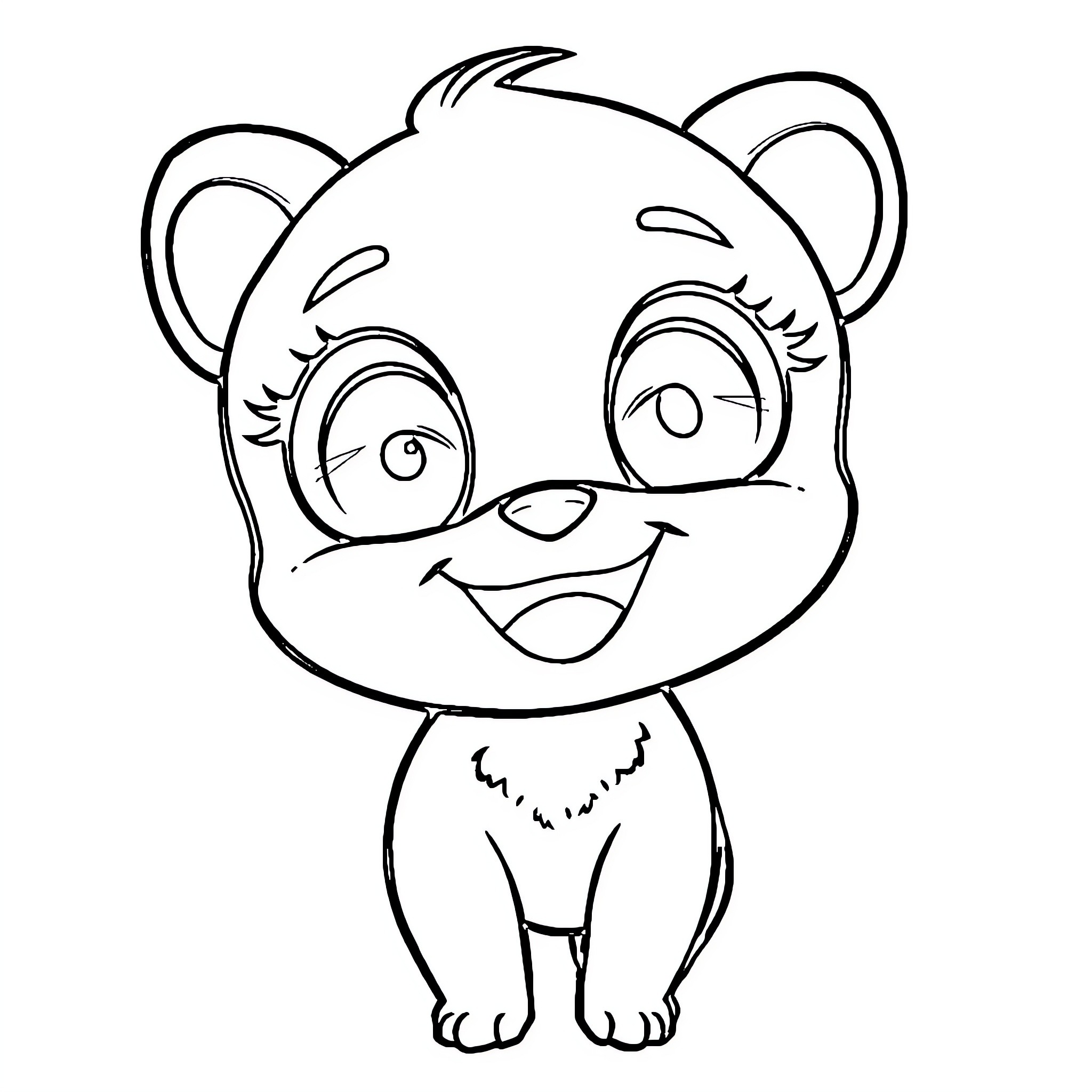 Kawaii Bear Cub in Cute Pose Coloring Page (free black-and-white line drawing printable PDF for all, from beginners to advanced learners, including children, teens, adults, and seniors)