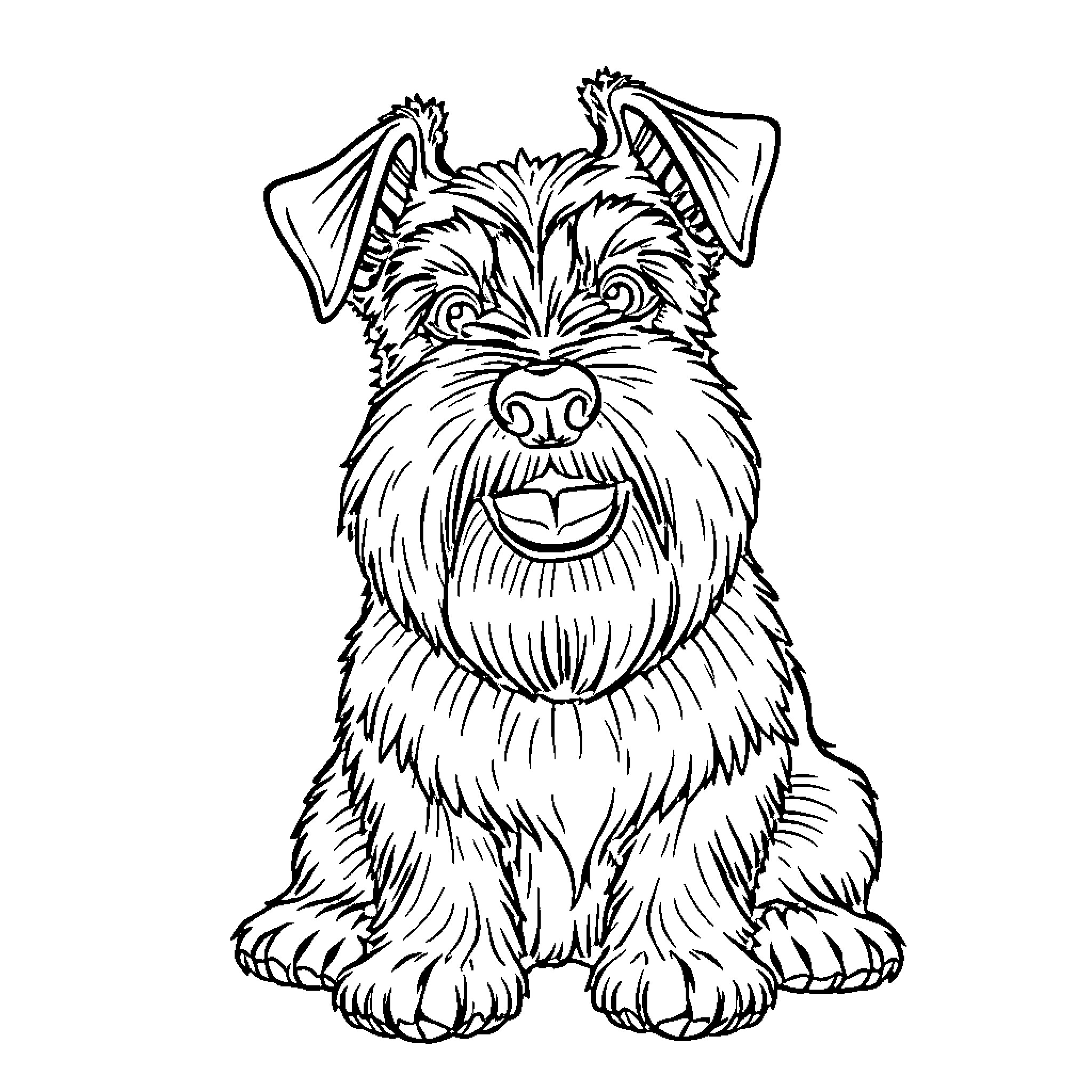 Schnauzer dog with a happy expression Coloring Page (free black-and-white line drawing printable PDF for all, from beginners to advanced learners, including children, teens, adults, and seniors)