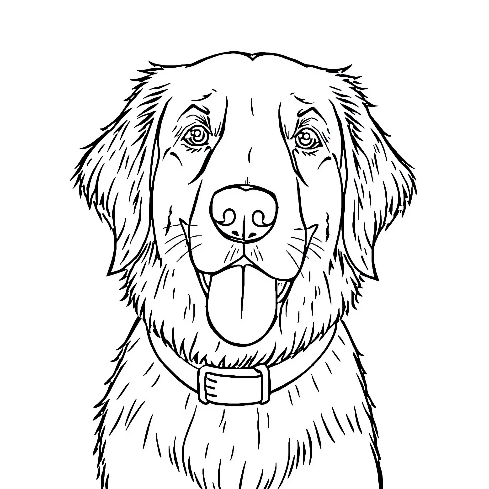 Golden Retriever with friendly expression Coloring Page (free black-and-white line drawing printable PDF for all, from beginners to advanced learners, including children, teens, adults, and seniors)