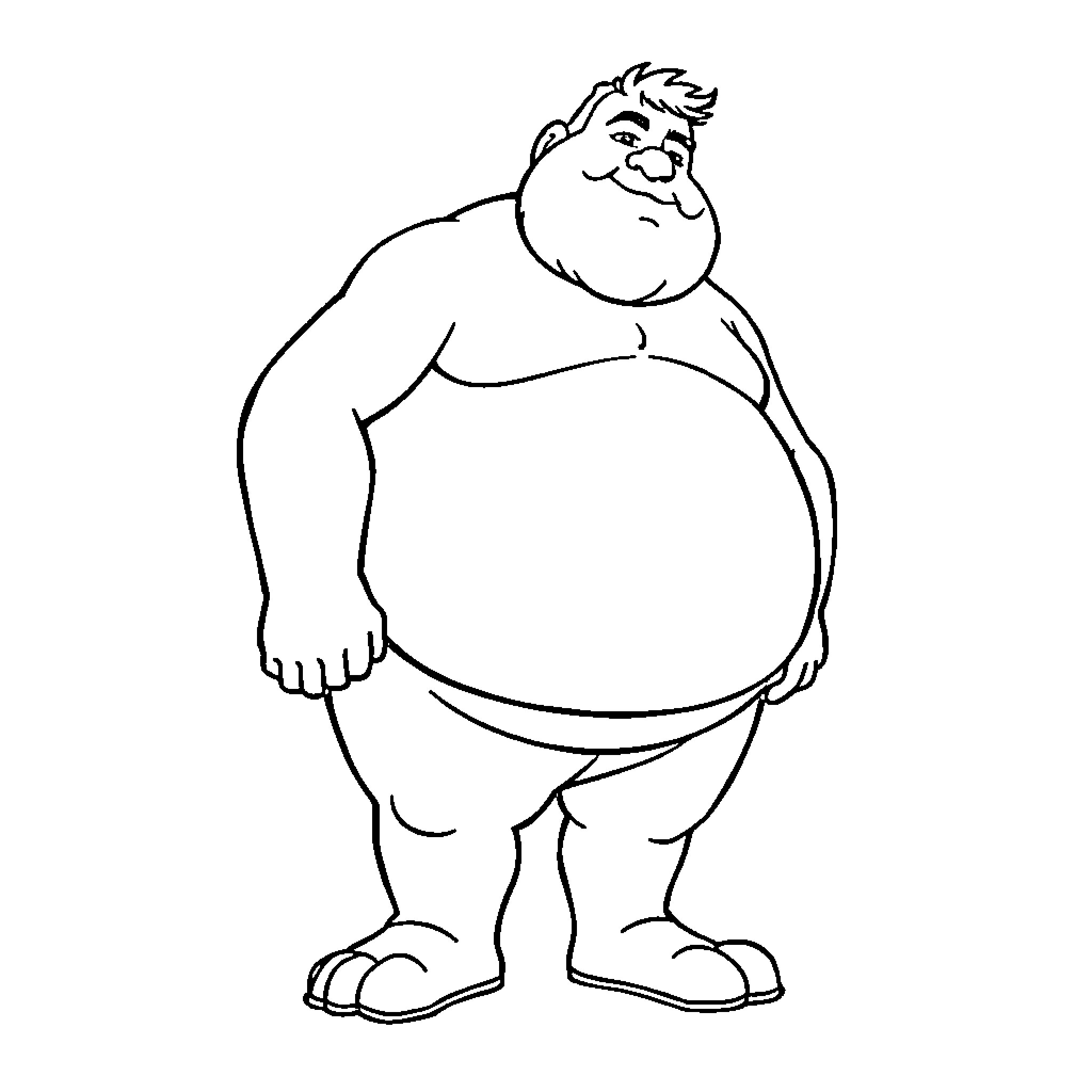 Man with large stature in simple outline Coloring Page (free black-and-white line drawing printable PDF for all, from beginners to advanced learners, including children, teens, adults, and seniors)