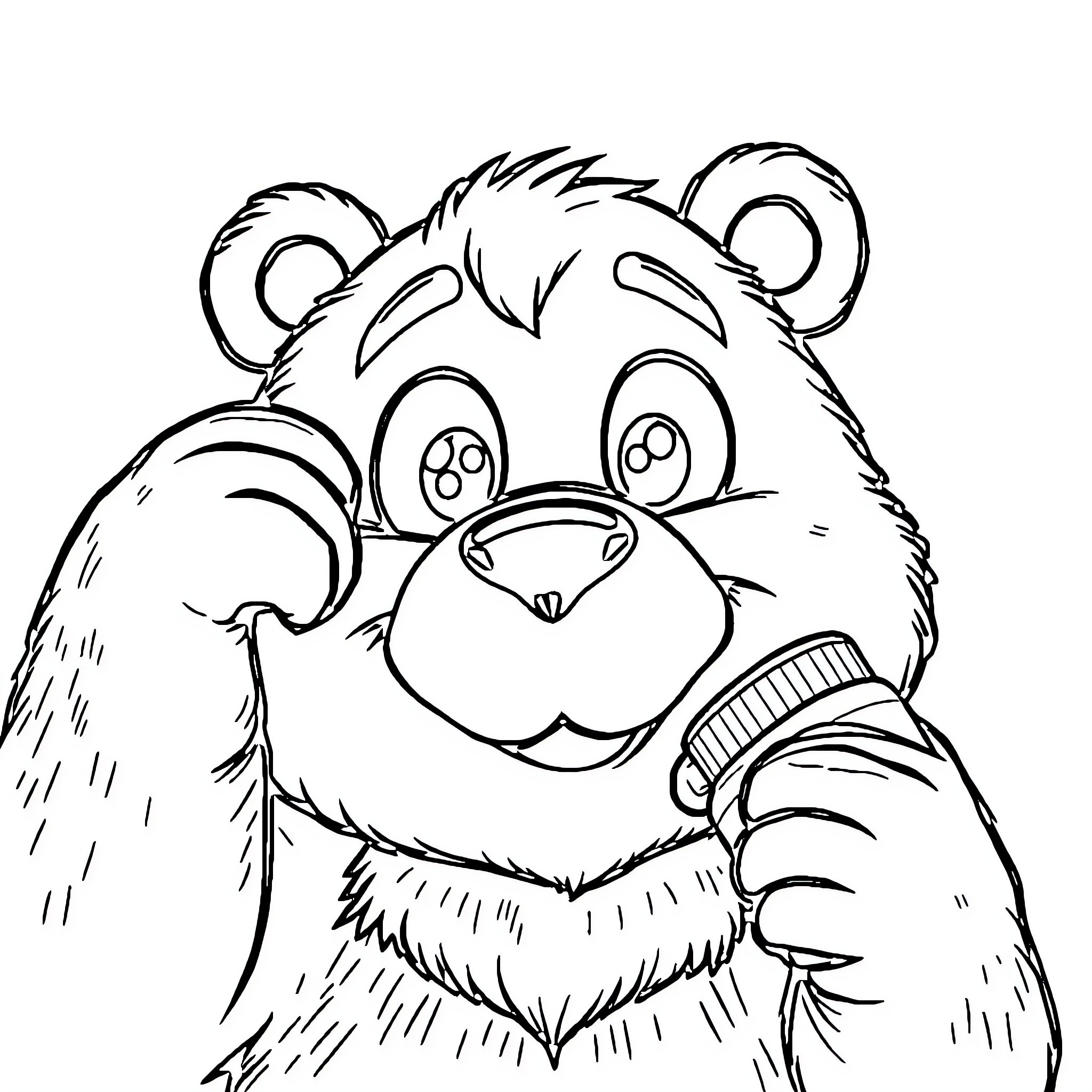 Bear with a cheerful expression Coloring Page (free black-and-white line drawing printable PDF for all, from beginners to advanced learners, including children, teens, adults, and seniors)