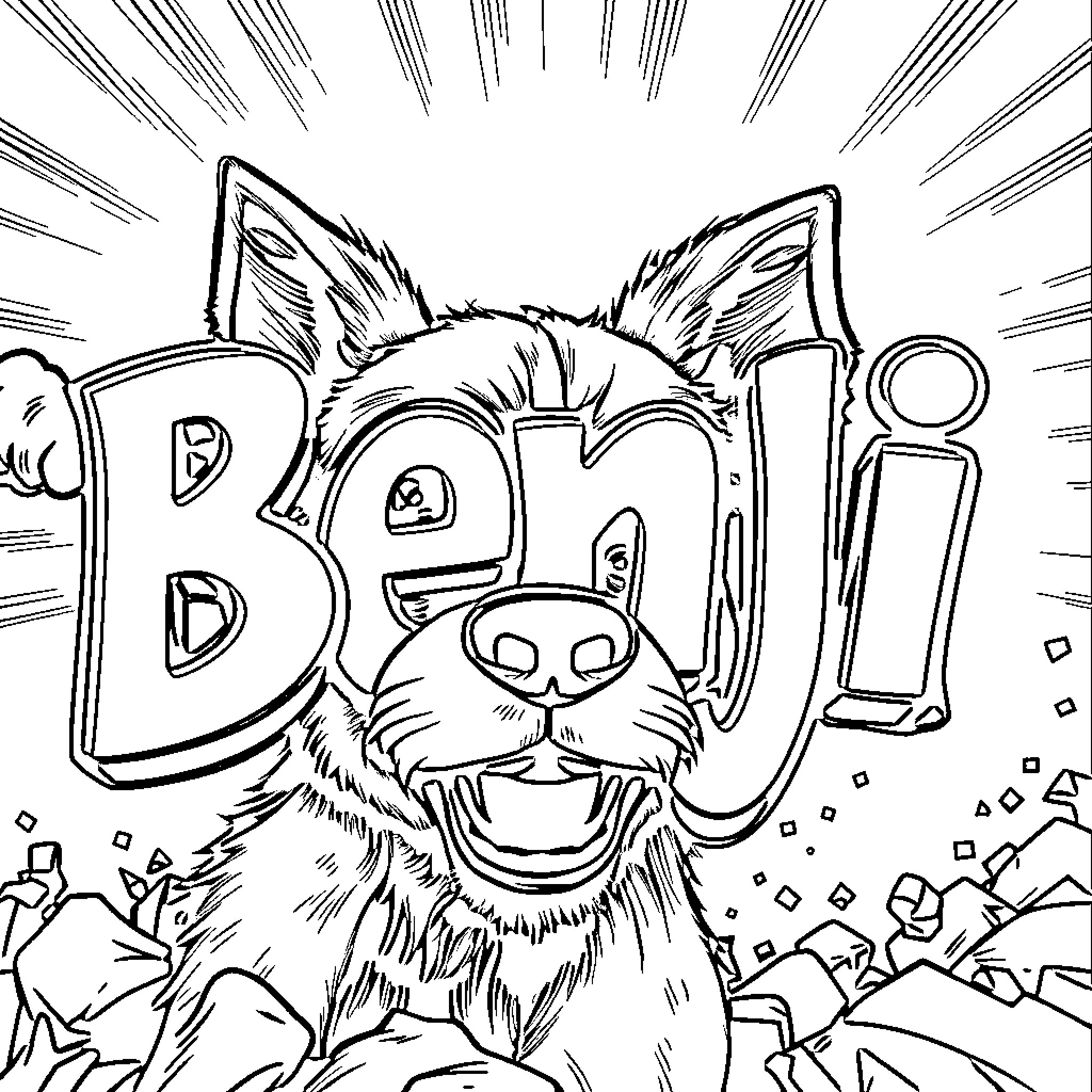 Benji's Exciting Adventure in the Cartoon World Coloring Page (free black-and-white line drawing printable PDF for all, from beginners to advanced learners, including children, teens, adults, and seniors)