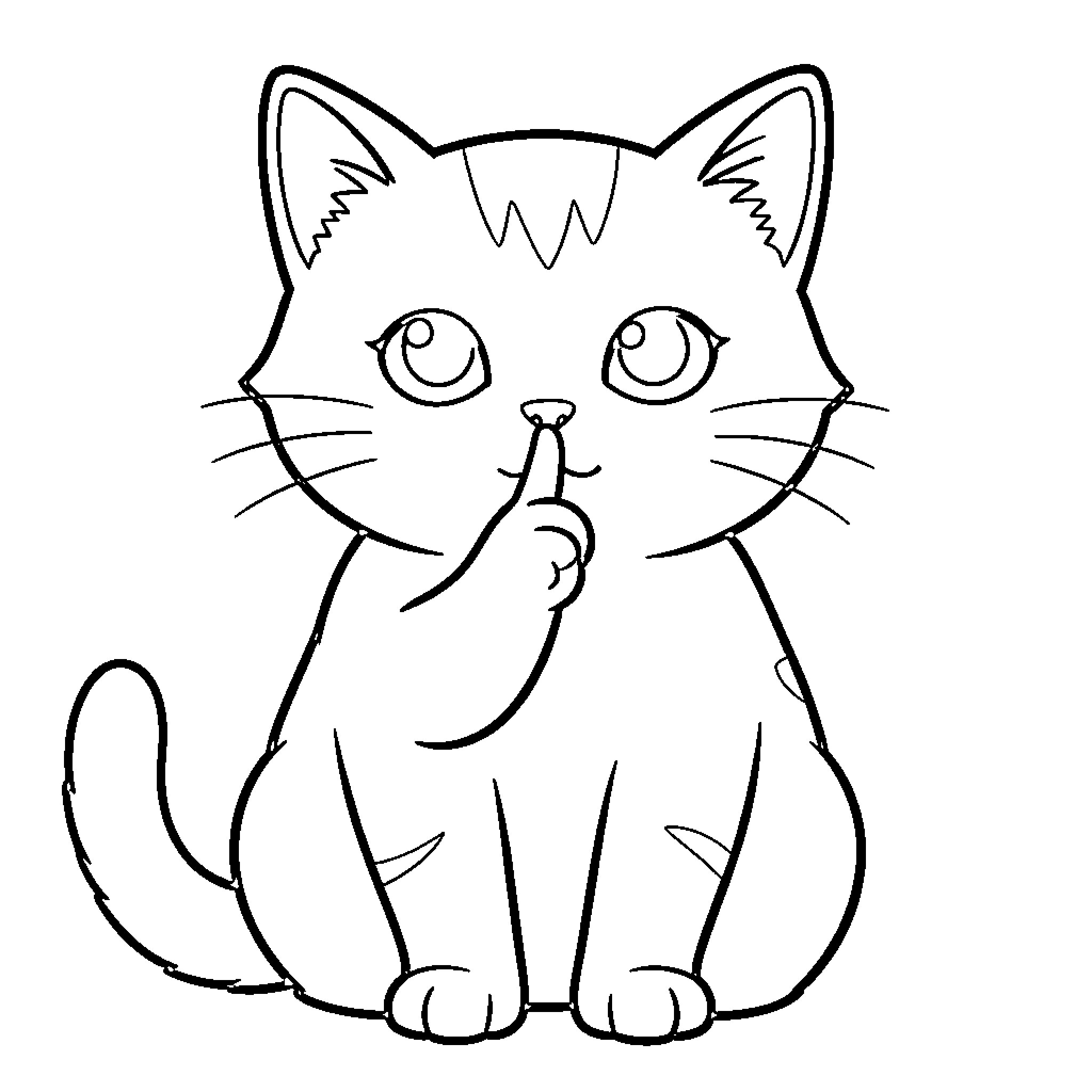 Gatito making a silly face Coloring Page (free black-and-white line drawing printable PDF for all, from beginners to advanced learners, including children, teens, adults, and seniors)