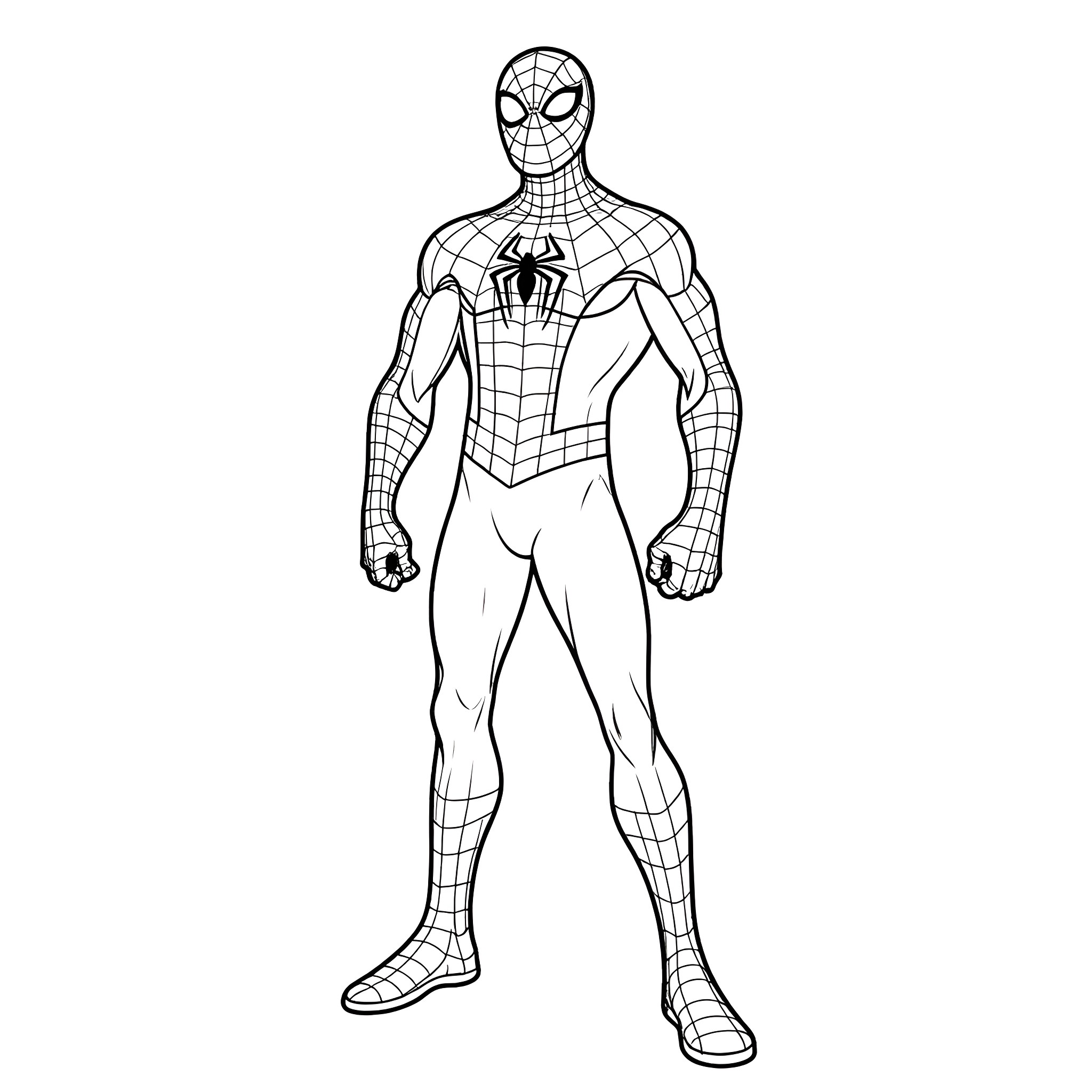 Spiderman in action pose with web patterns Coloring Page (free black-and-white line drawing printable PDF for all, from beginners to advanced learners, including children, teens, adults, and seniors)