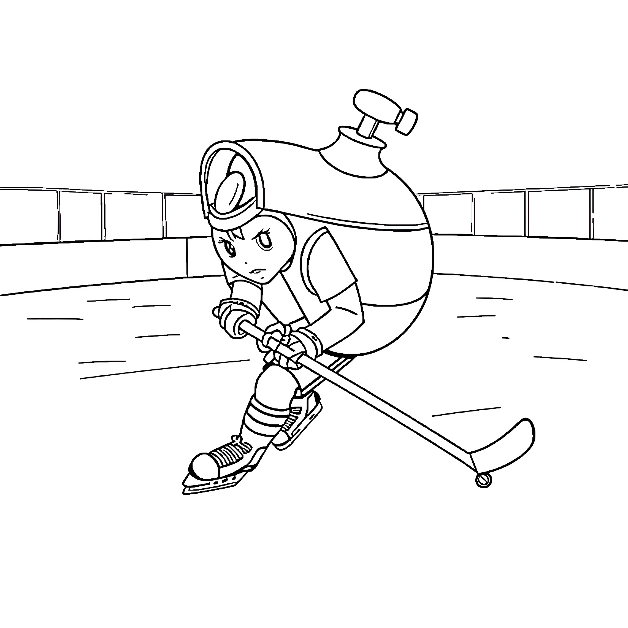 Vessel playing ice hockey on the rink Coloring Page (free black-and-white line drawing printable PDF for all, from beginners to advanced learners, including children, teens, adults, and seniors)