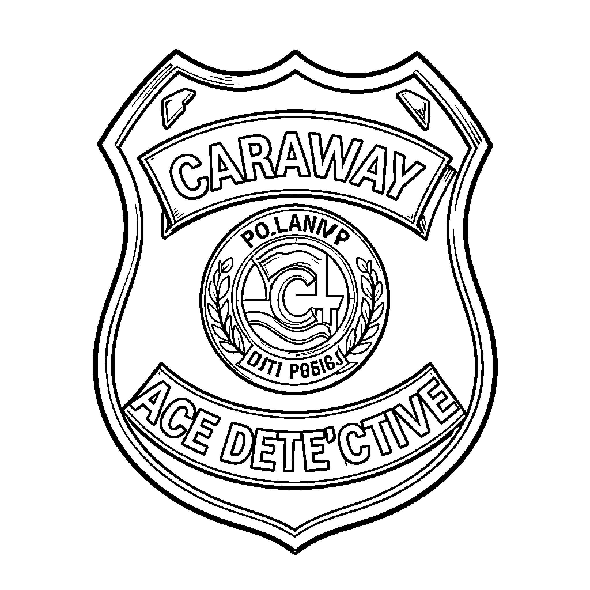 Police Badge with Detailed Emblem and Text Coloring Page (free black-and-white line drawing printable PDF for all, from beginners to advanced learners, including children, teens, adults, and seniors)