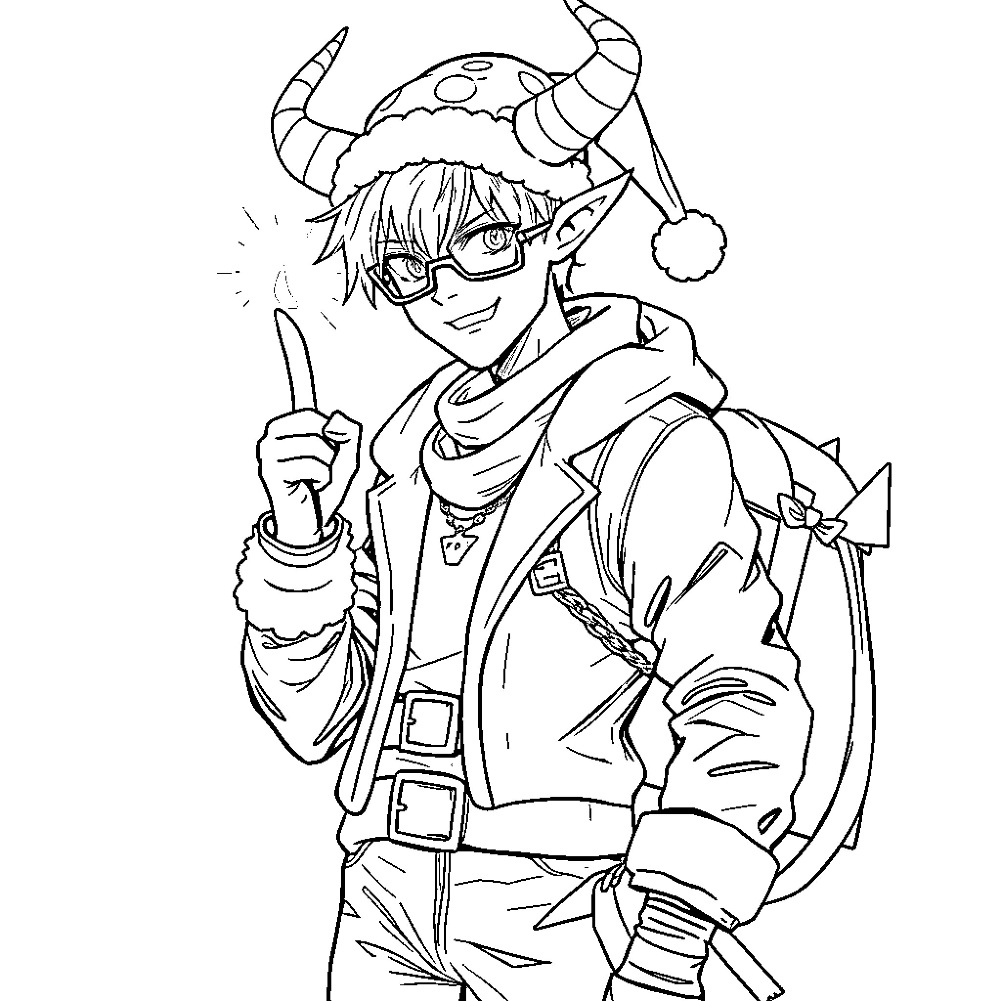 Demon Hunter wielding sword with determined expression Coloring Page (free black-and-white line drawing printable PDF for all, from beginners to advanced learners, including children, teens, adults, and seniors)