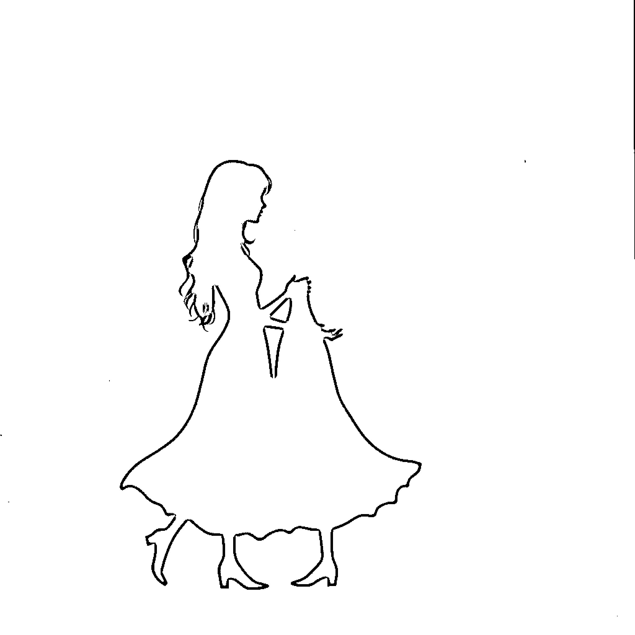 Shadow of a Woman in a Flowing Dress Coloring Page (free black-and-white line drawing printable PDF for all, from beginners to advanced learners, including children, teens, adults, and seniors)
