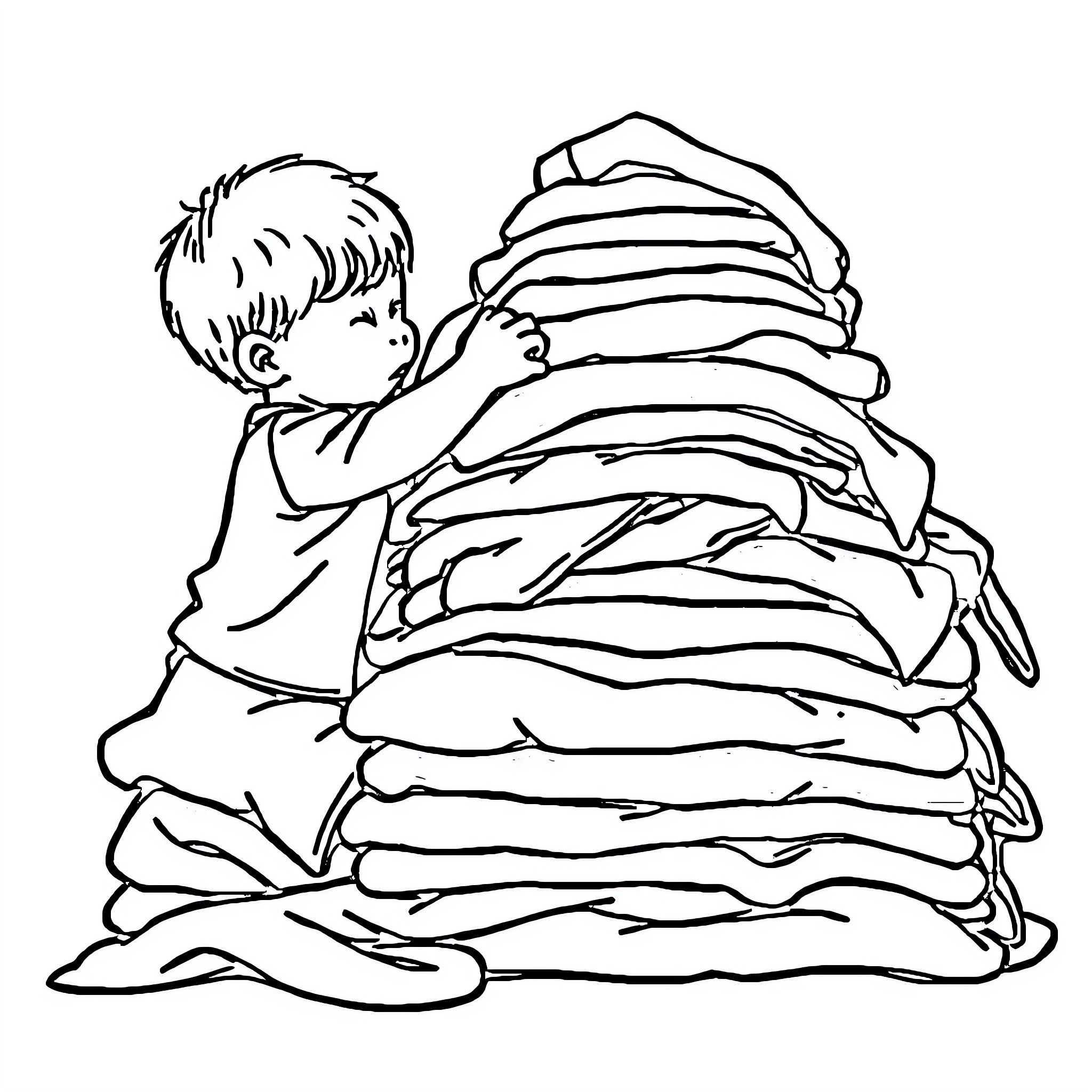Kid nestled in cozy blankets Coloring Page (free black-and-white line drawing printable PDF for all, from beginners to advanced learners, including children, teens, adults, and seniors)