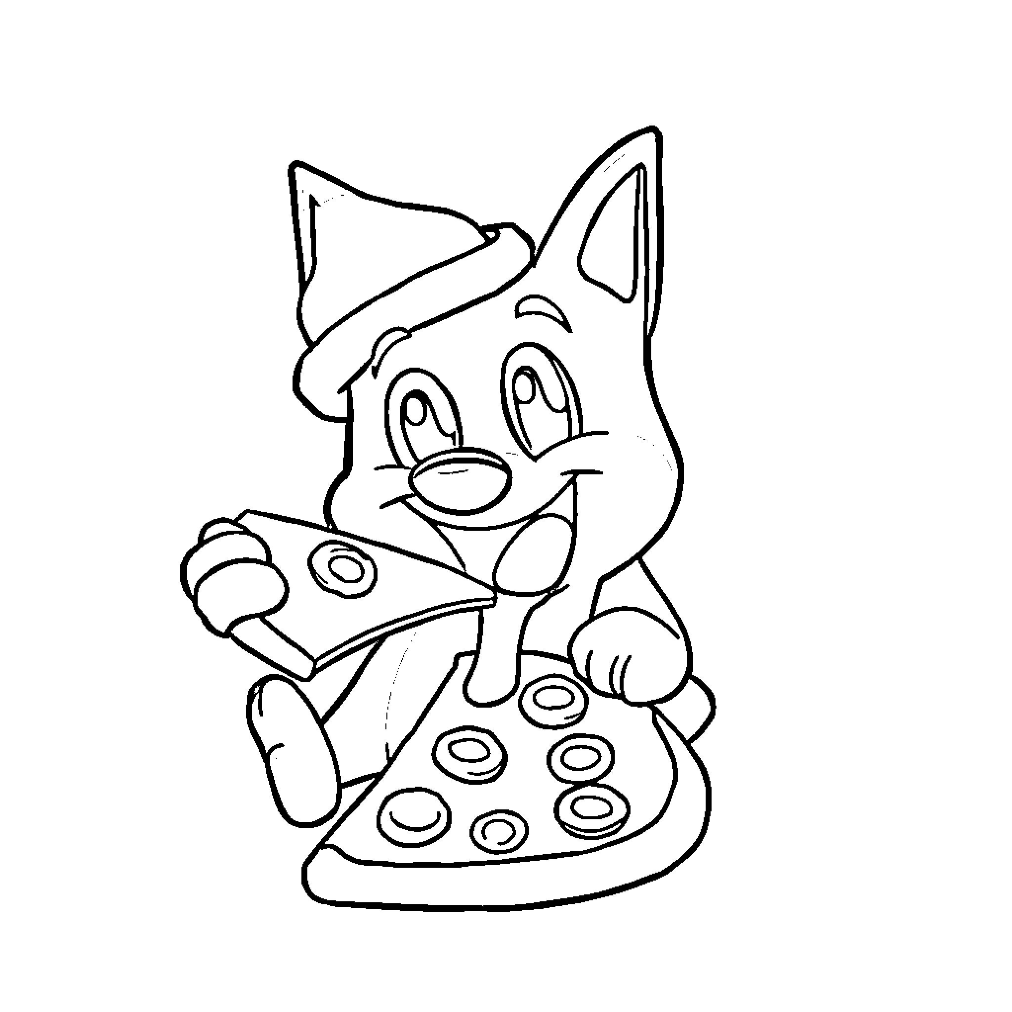 Bluey enjoying a pizza slice Coloring Page (free black-and-white line drawing printable PDF for all, from beginners to advanced learners, including children, teens, adults, and seniors)