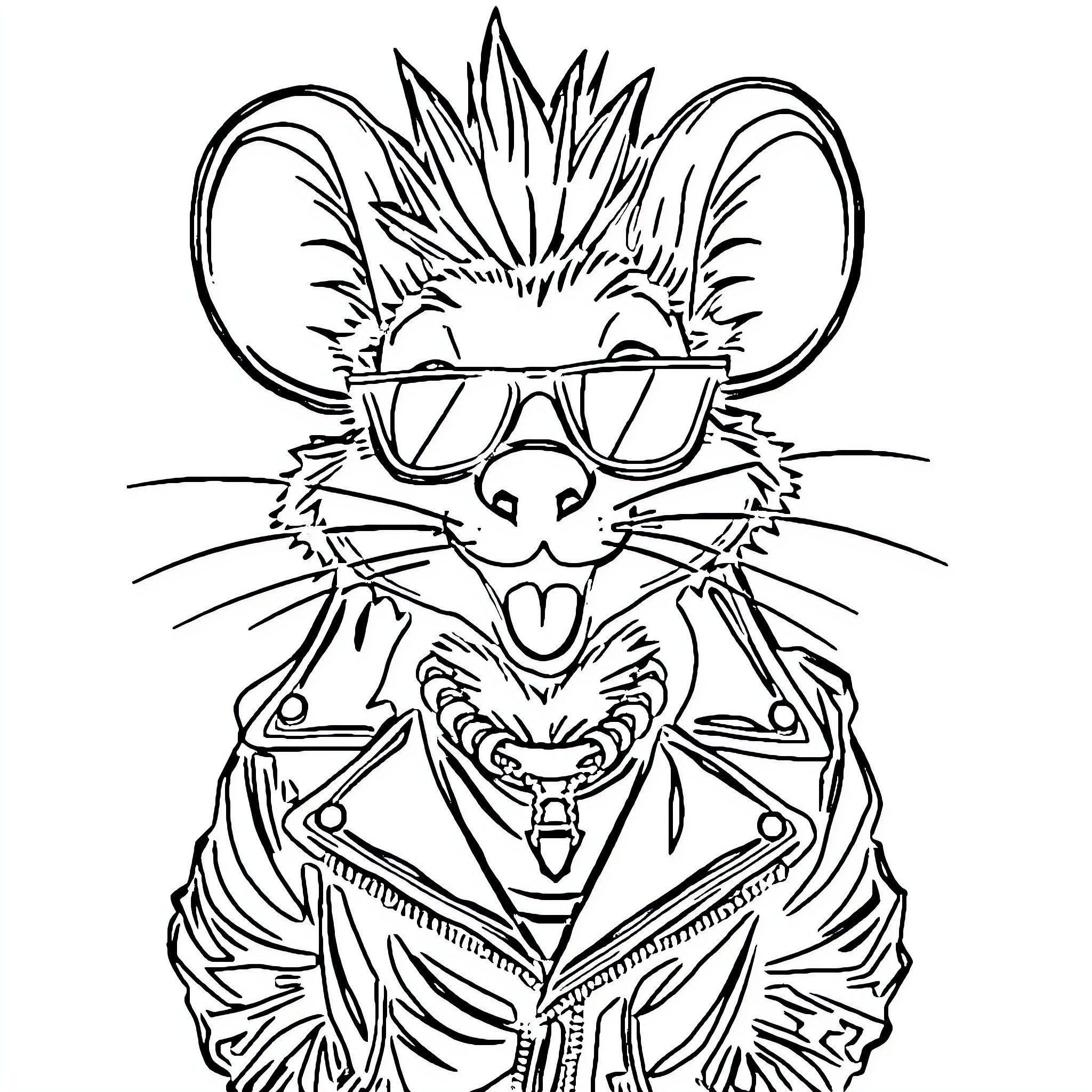 Mouse dressed in stylish outfit and sunglasses Coloring Page (free black-and-white line drawing printable PDF for all, from beginners to advanced learners, including children, teens, adults, and seniors)