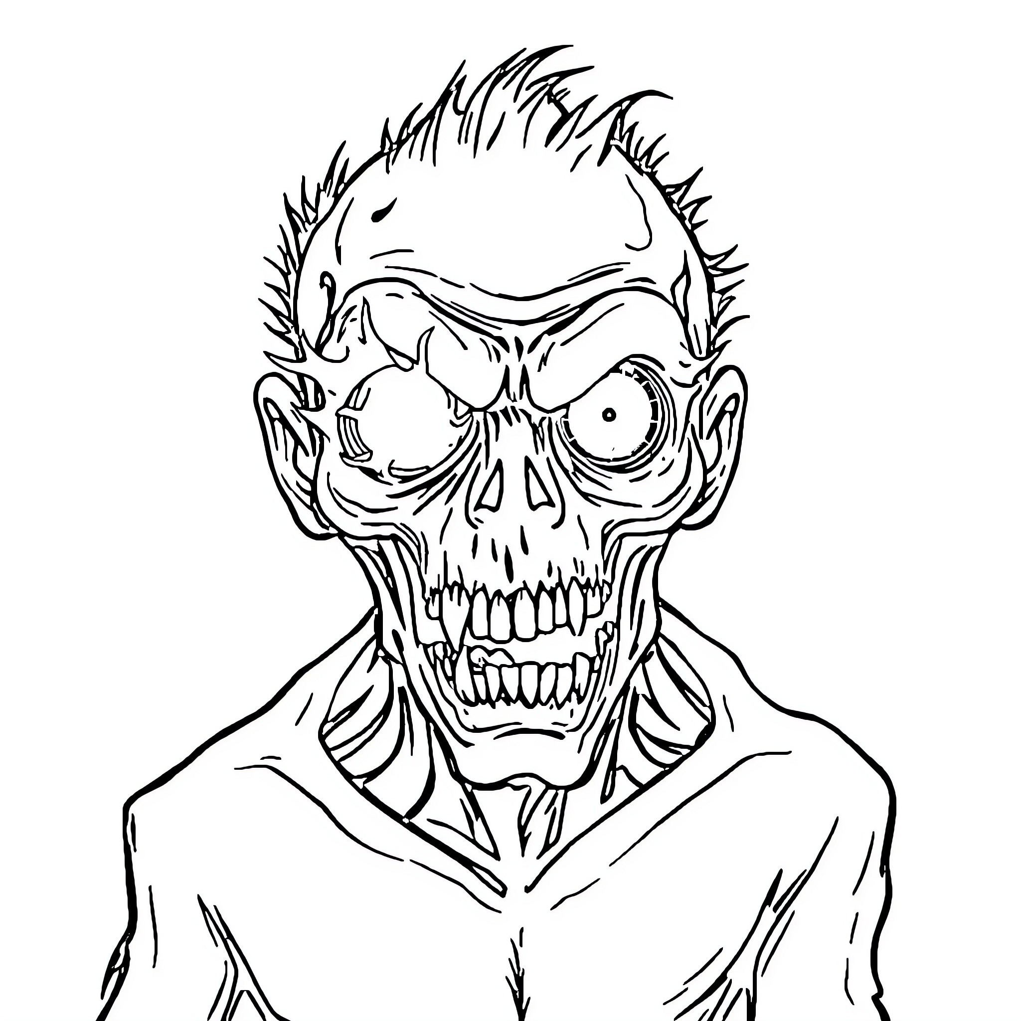 Zombie businessman with menacing expression Coloring Page (free black-and-white line drawing printable PDF for all, from beginners to advanced learners, including children, teens, adults, and seniors)