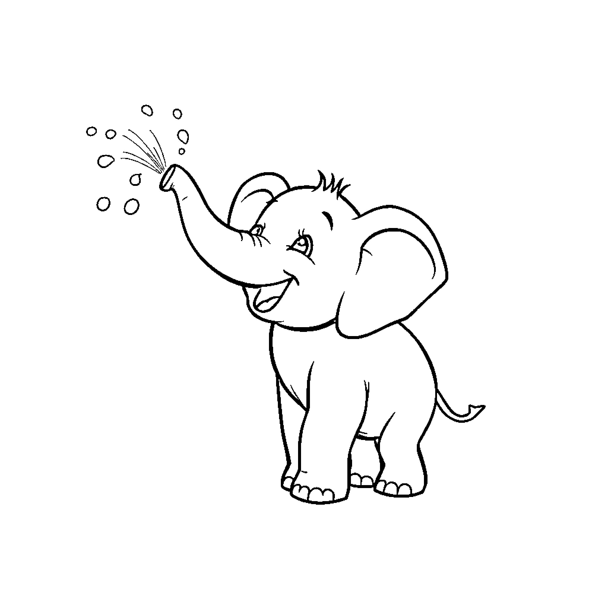 Elephant blowing bubbles with glee Coloring Page (free black-and-white line drawing printable PDF for all, from beginners to advanced learners, including children, teens, adults, and seniors)