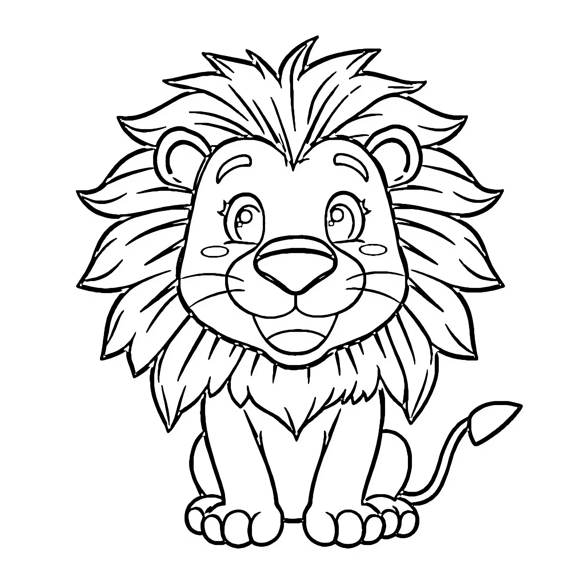 Lion with happy expression Coloring Page (free black-and-white line drawing printable PDF for all, from beginners to advanced learners, including children, teens, adults, and seniors)