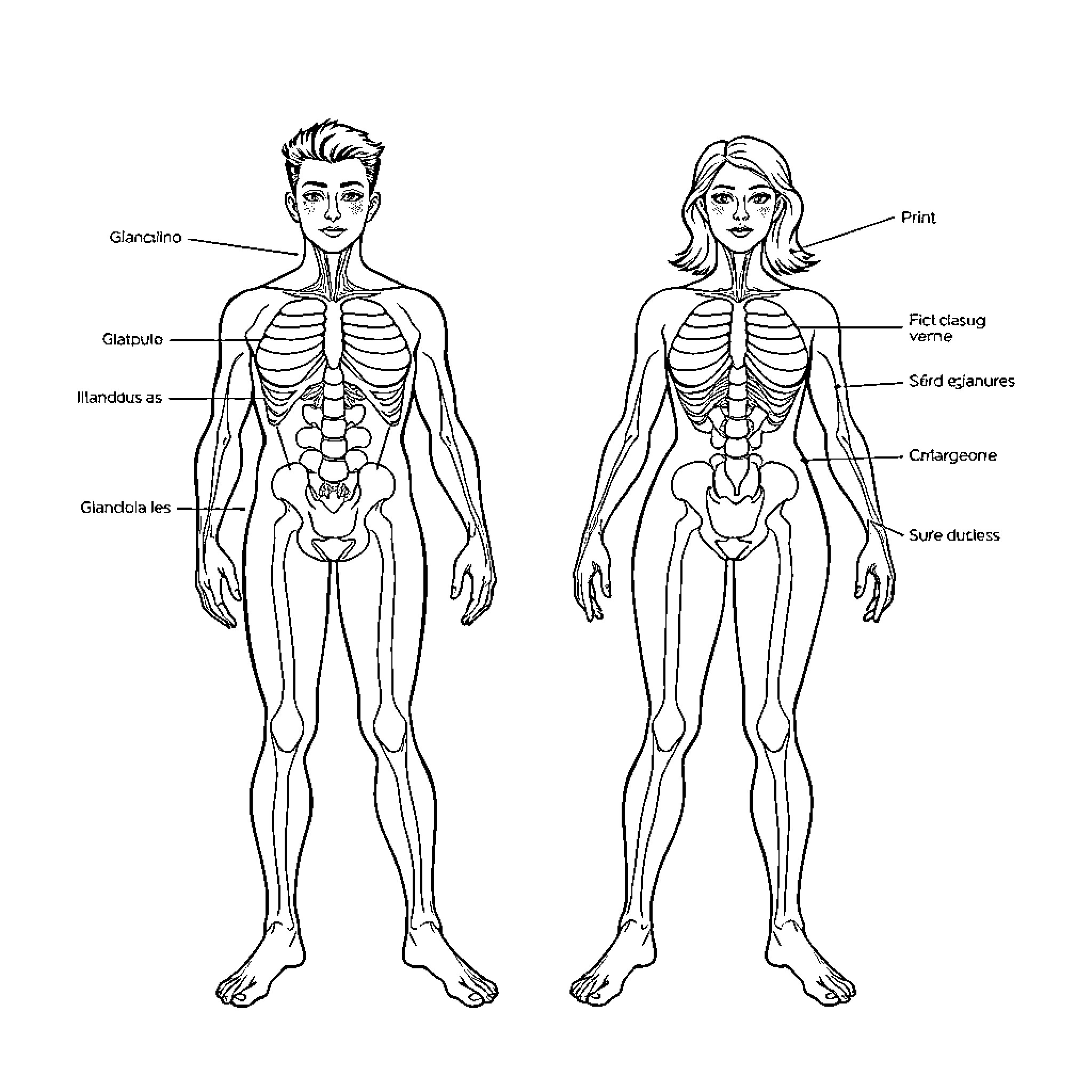 Endocrine System Anatomy Diagrams Coloring Page (free black-and-white line drawing printable PDF for all, from beginners to advanced learners, including children, teens, adults, and seniors)