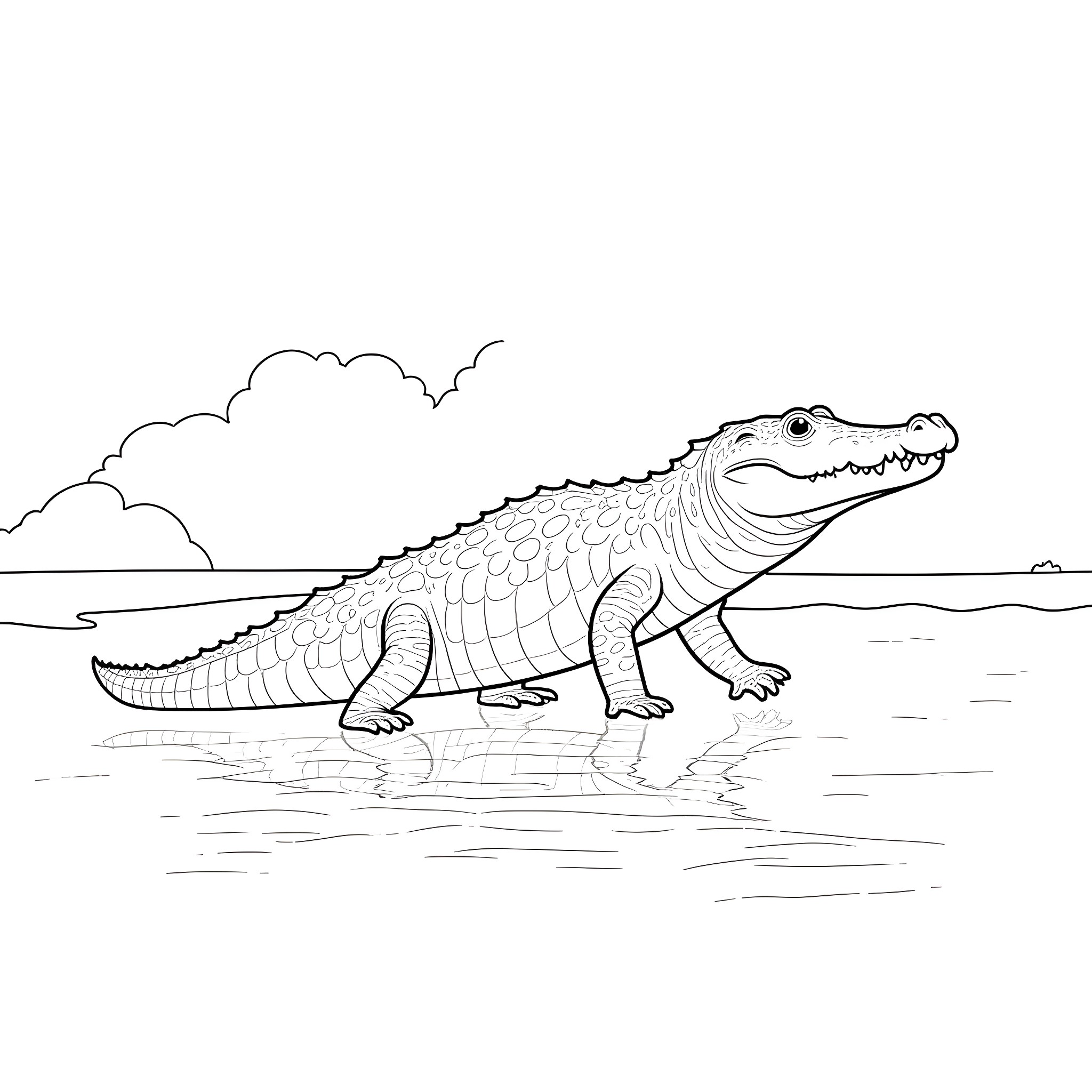 Alligator swimming calmly in the water Coloring Page (free black-and-white line drawing printable PDF for all, from beginners to advanced learners, including children, teens, adults, and seniors)