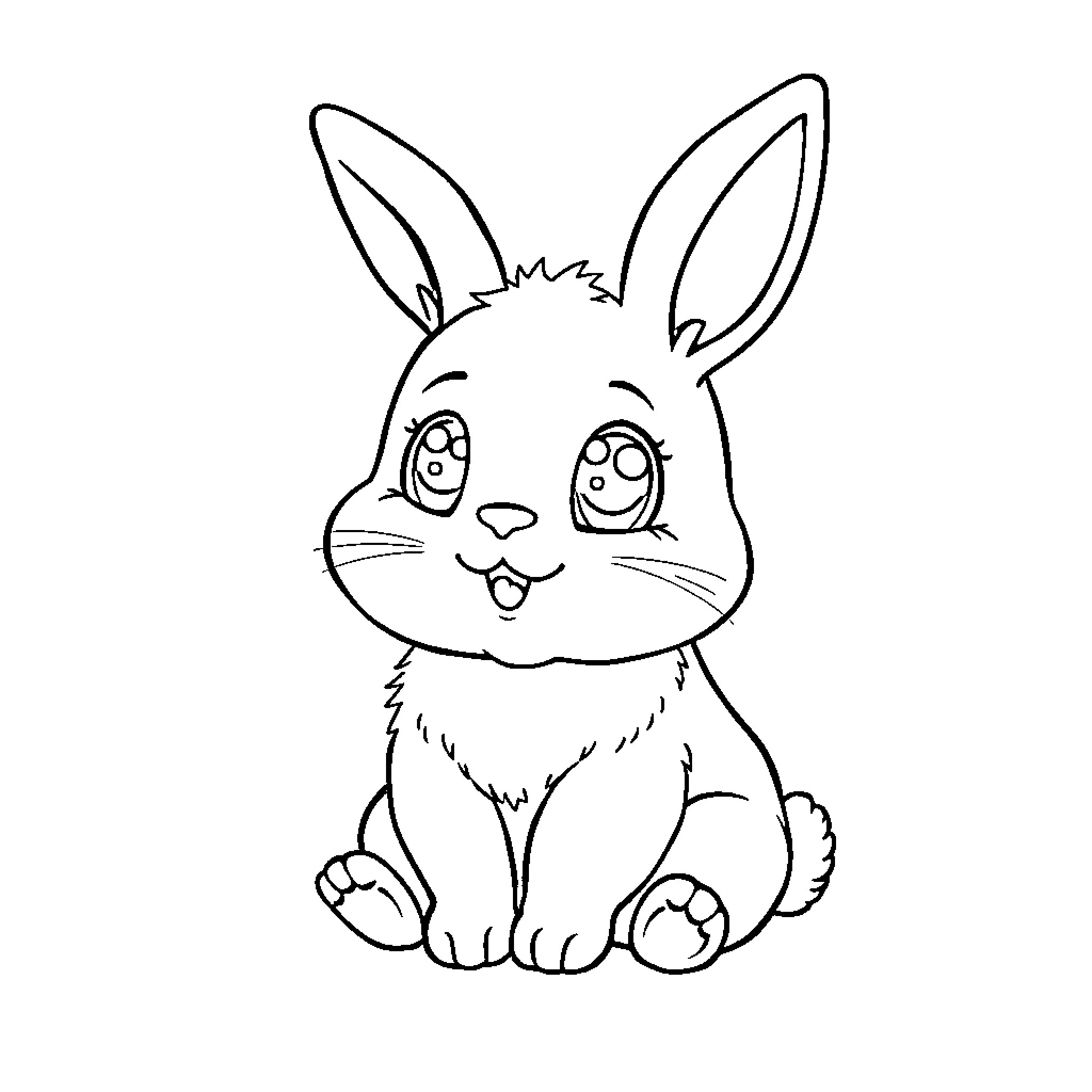 Bunny with amusing expression Coloring Page (free black-and-white line drawing printable PDF for all, from beginners to advanced learners, including children, teens, adults, and seniors)