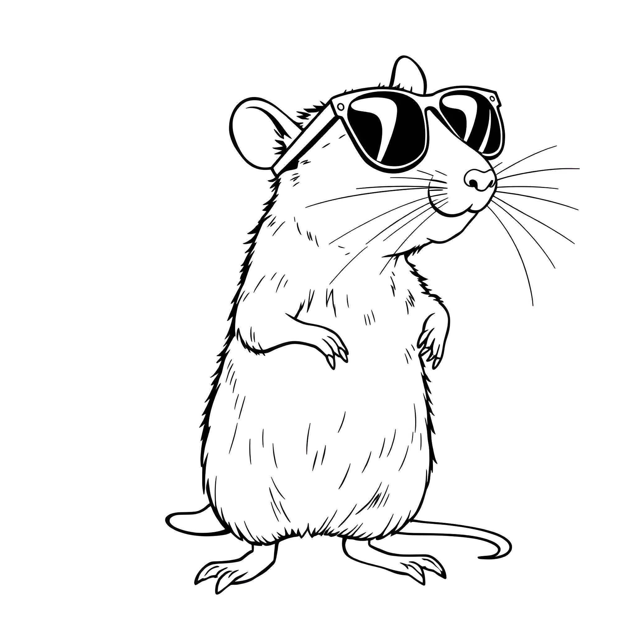 Rat wearing cool sunglasses Coloring Page (free black-and-white line drawing printable PDF for all, from beginners to advanced learners, including children, teens, adults, and seniors)