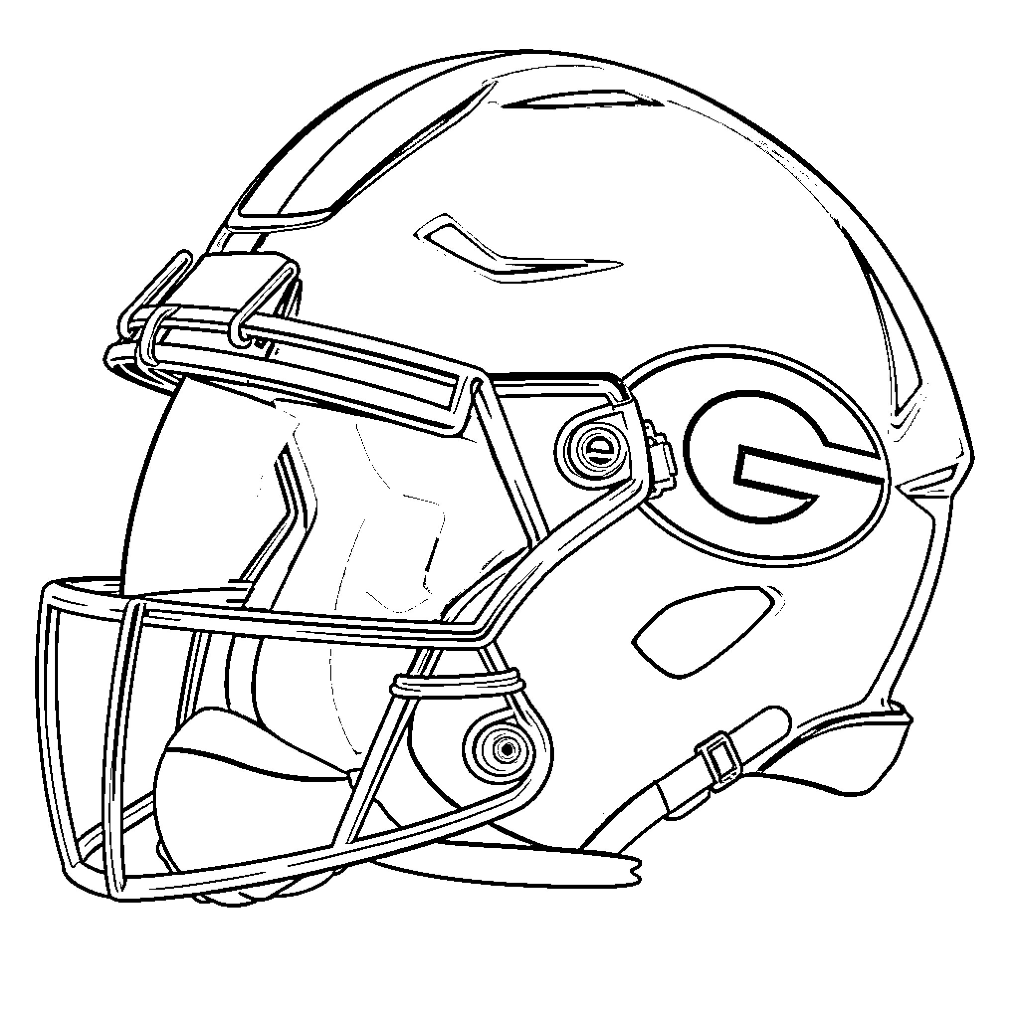 Football Helmet with detailed design elements Coloring Page (free black-and-white line drawing printable PDF for all, from beginners to advanced learners, including children, teens, adults, and seniors)