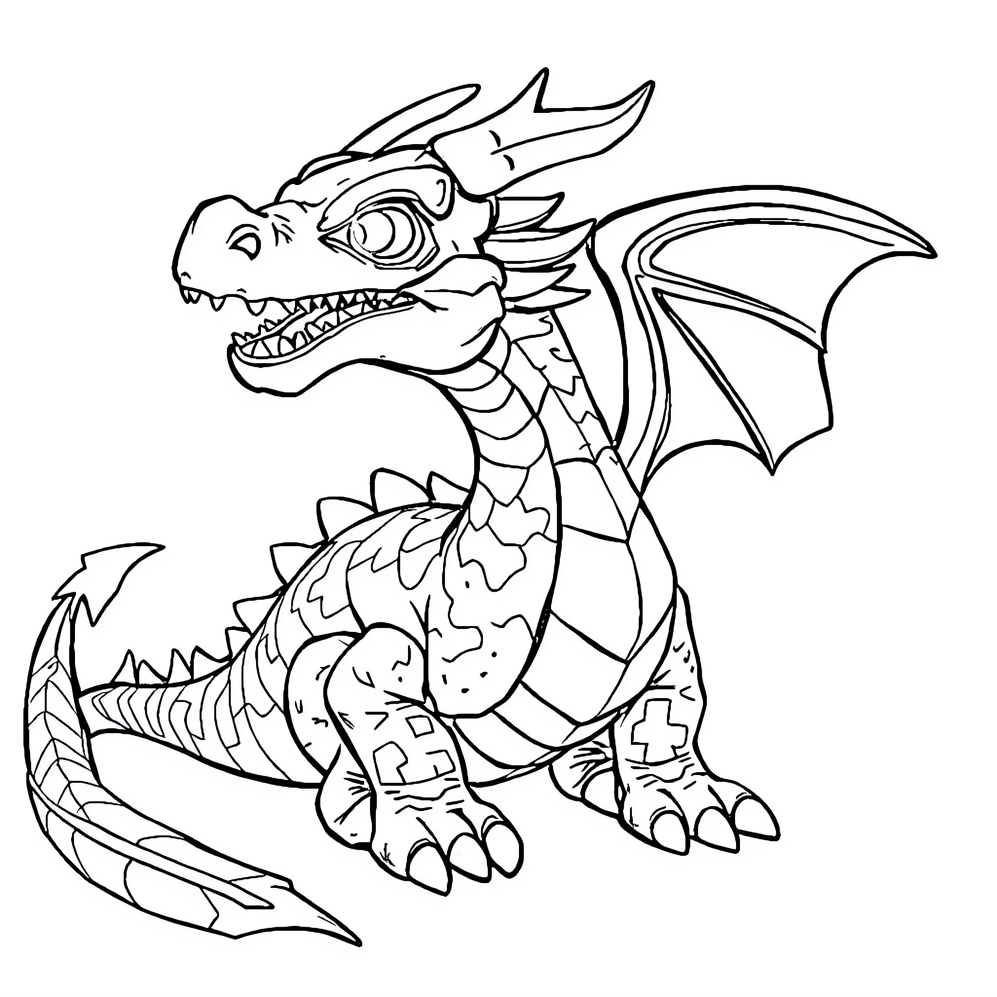 Dragon fiercely spreading its wings Coloring Page (free black-and-white line drawing printable PDF for all, from beginners to advanced learners, including children, teens, adults, and seniors)
